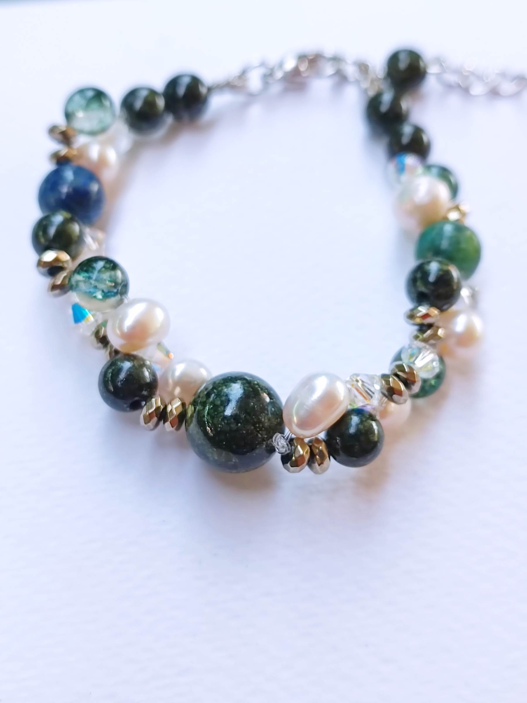 สร้อยข้อมือหินแท้ "Bobbie" Protection Bracelet (Serpentine+Pyrite)