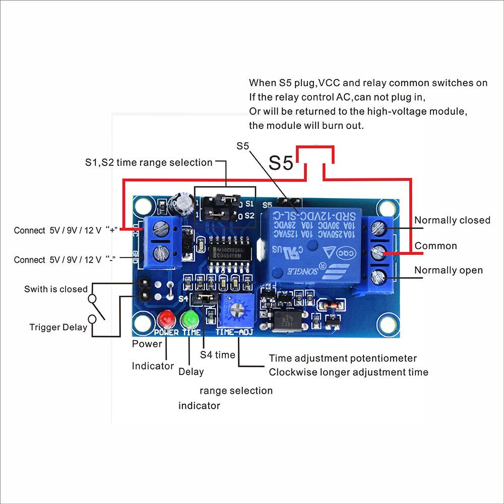 Smart Electronics DC 12V Delay Relay with Timer Delay Adjustment Potentiometer Turn On/Off Switch Module