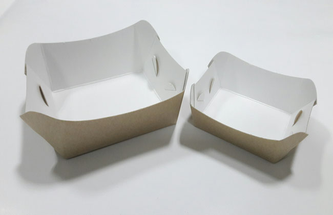 ถาดใส่ขนม ถาดขนมปัง ถาดชิม ถาดอาหารฟู้ดเกรด สีคราฟท์ขาว-หลังน้ำตาล ขนาด 7x8x3.5 ซม. ราคา 100 บาทต่อแพ็ค (100ชิ้น)