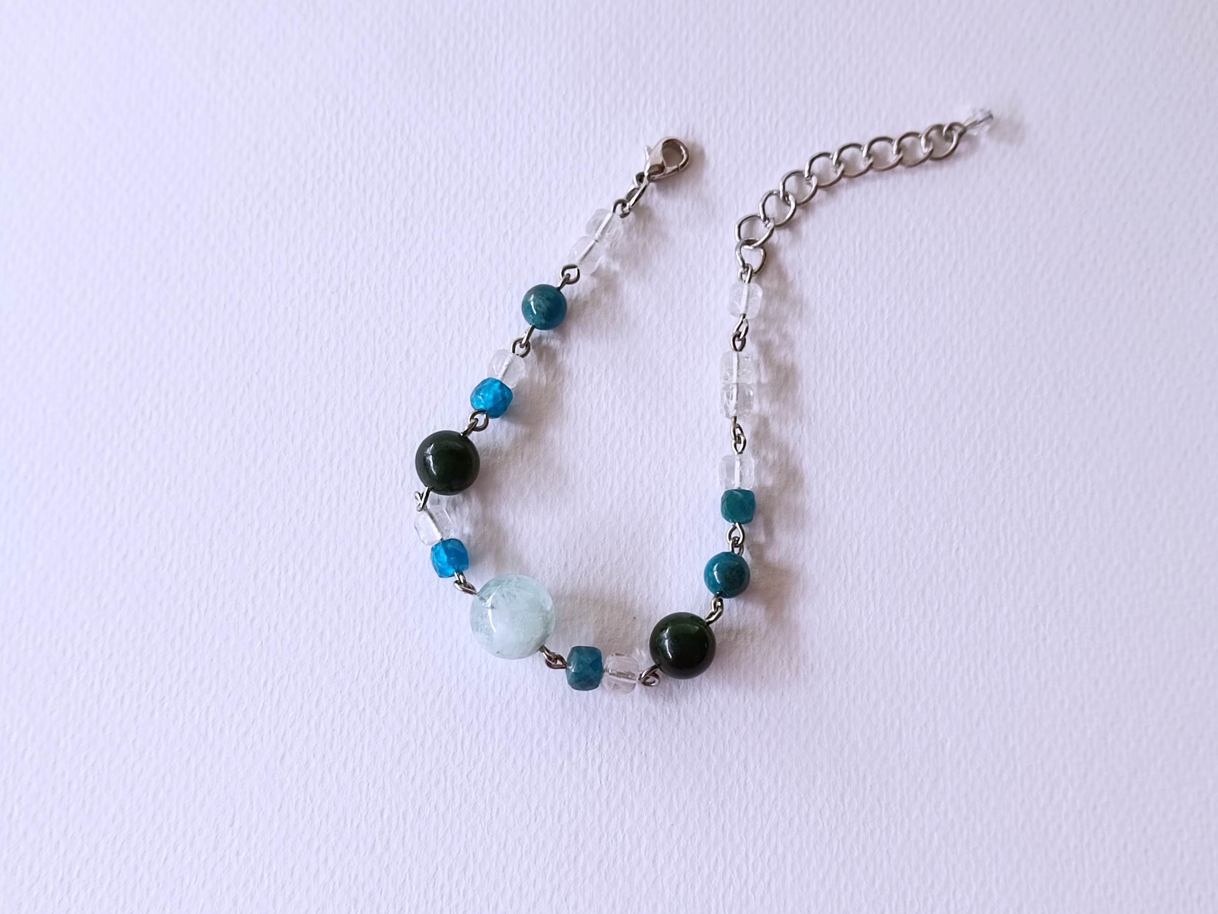 สร้อยข้อมือหินแท้ "Connected" Good Fortune Bracelet (Aquamarine ,หยกเขียวเนไฟรต์)