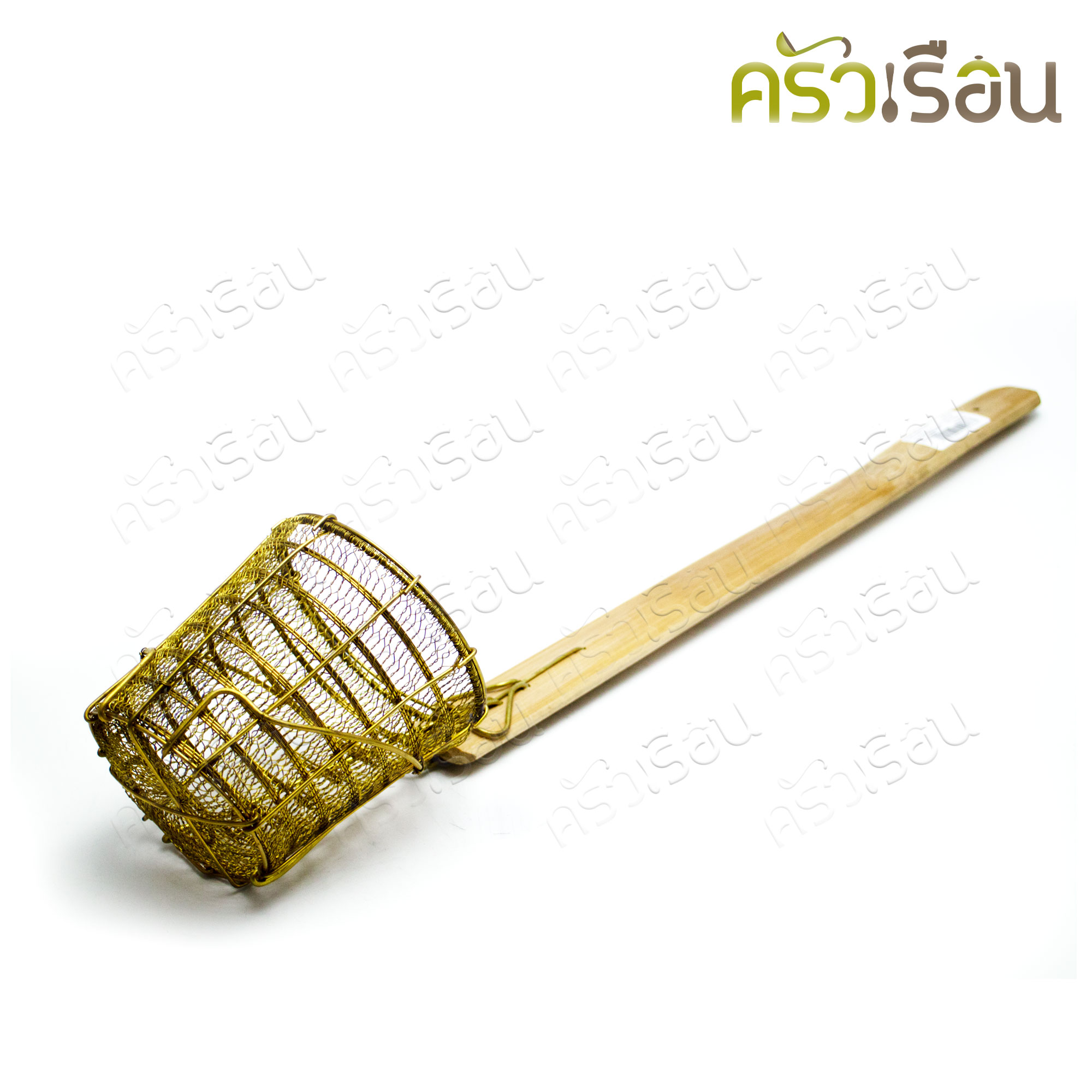 BRASS ตะกร้อลวกก๋วยเตี๋ยว ทองเหลืองแท้ 4 นิ้ว ด้ามไม้ ที่ลวกก๋วยเตี๋ยว