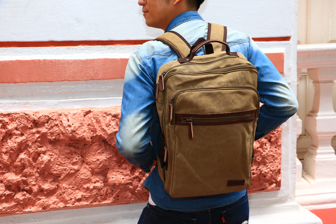กระเป๋าเป้สะพายหลัง Vintage Style สีน้ำตาลเข้ม B083