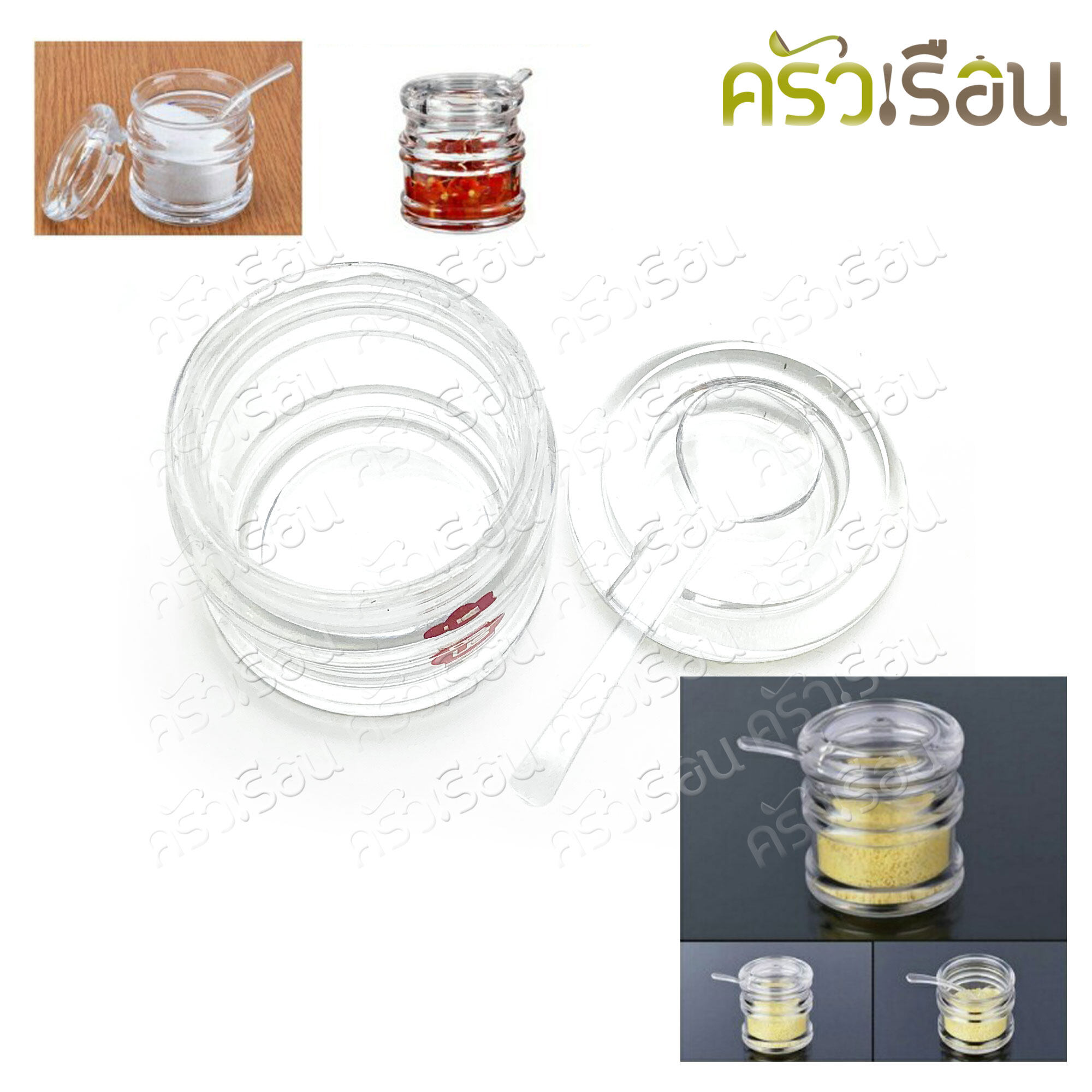 US ชุดเครื่องปรุง อะคลิลิก 7.3 x 8 ซม. พร้อมฝาและช้อน PEA-110 กระปุกขิงดอง