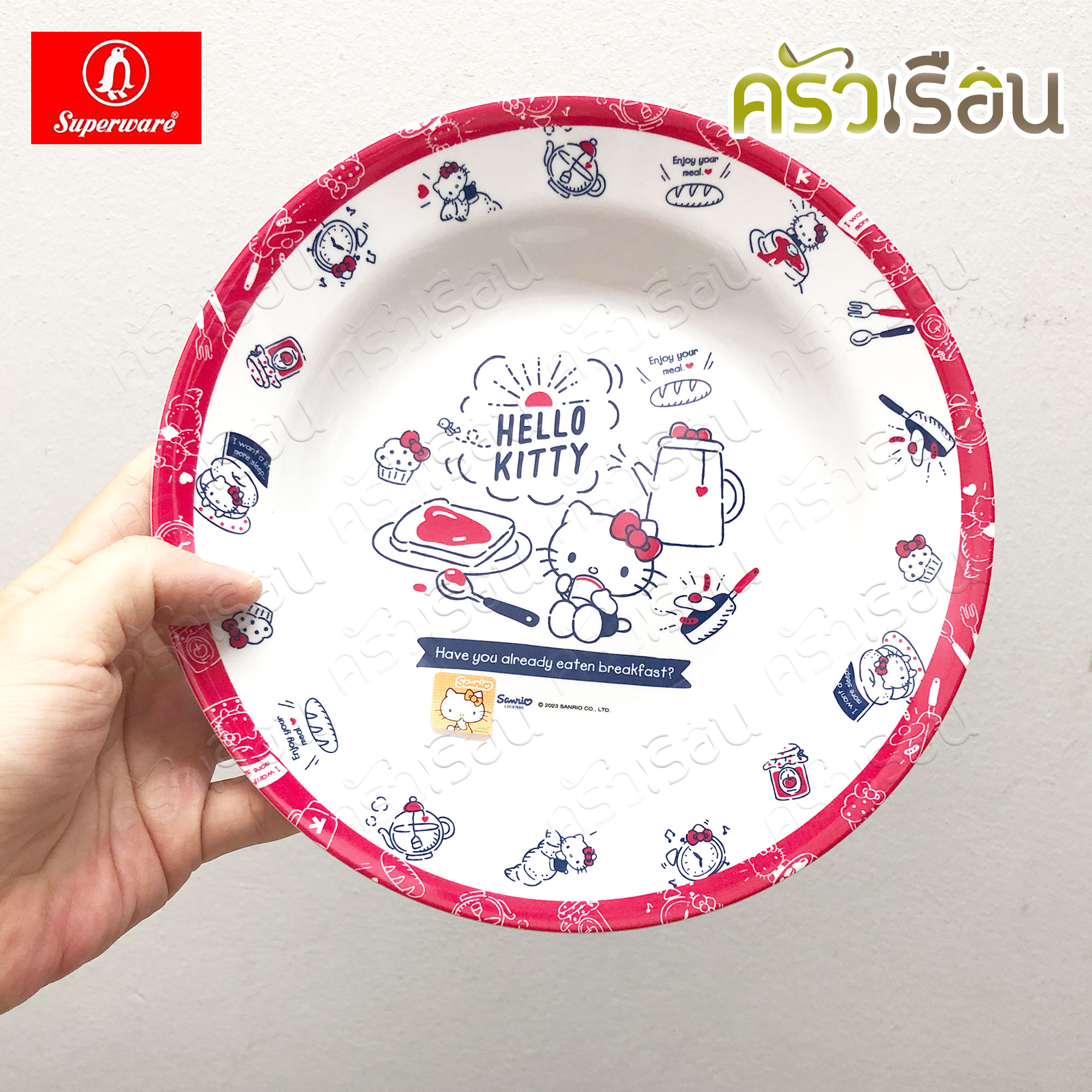 Superware ลายคิตตี้ เบรคฟาสต์ Kitty Breakfast [ ราคาต่อชิ้น ] จาน หรือ ชาม หรือ ช้อนส้อม หรือ แก้วน้ำ เมลามีน