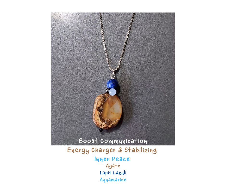 สร้อยจี้หินแท้ Agate + Lapis Lazuli +Aquamarine Necklace (เสริมความกล้า ความใจเย็น เสริมการสื่อสาร สัญชาตญาณ)