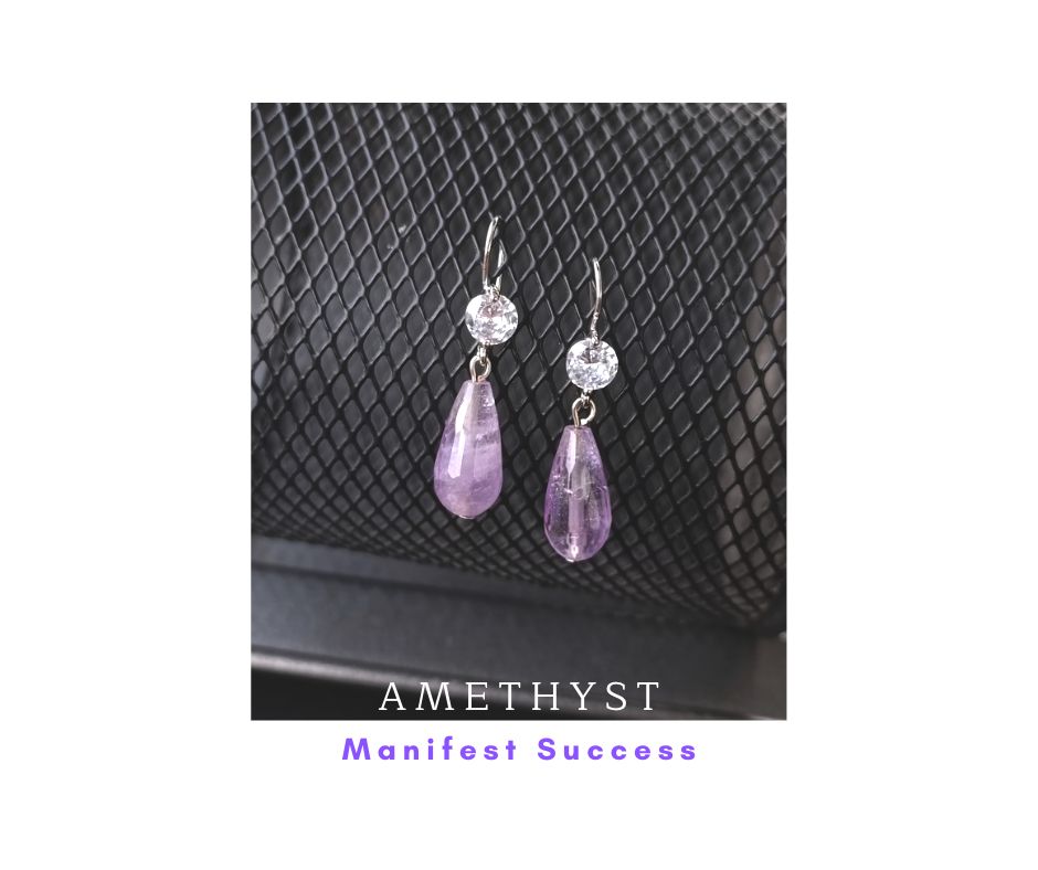 ต่างหูหินแท้ "14K" Lavender Amethyst Earring (ดึงดูดโชคลาภ ปกป้องจากพลังงานลบ)