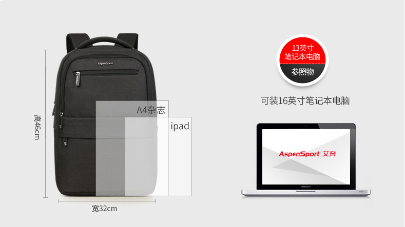 กระเป๋า Hi-End จาก AspenSport กระเป๋าเป้สะพายหลัง โน๊ตบุ๊ค รุ่น AS-B65 ใส่ laptop 13-16 นิ้ว สีเทา-ขาว