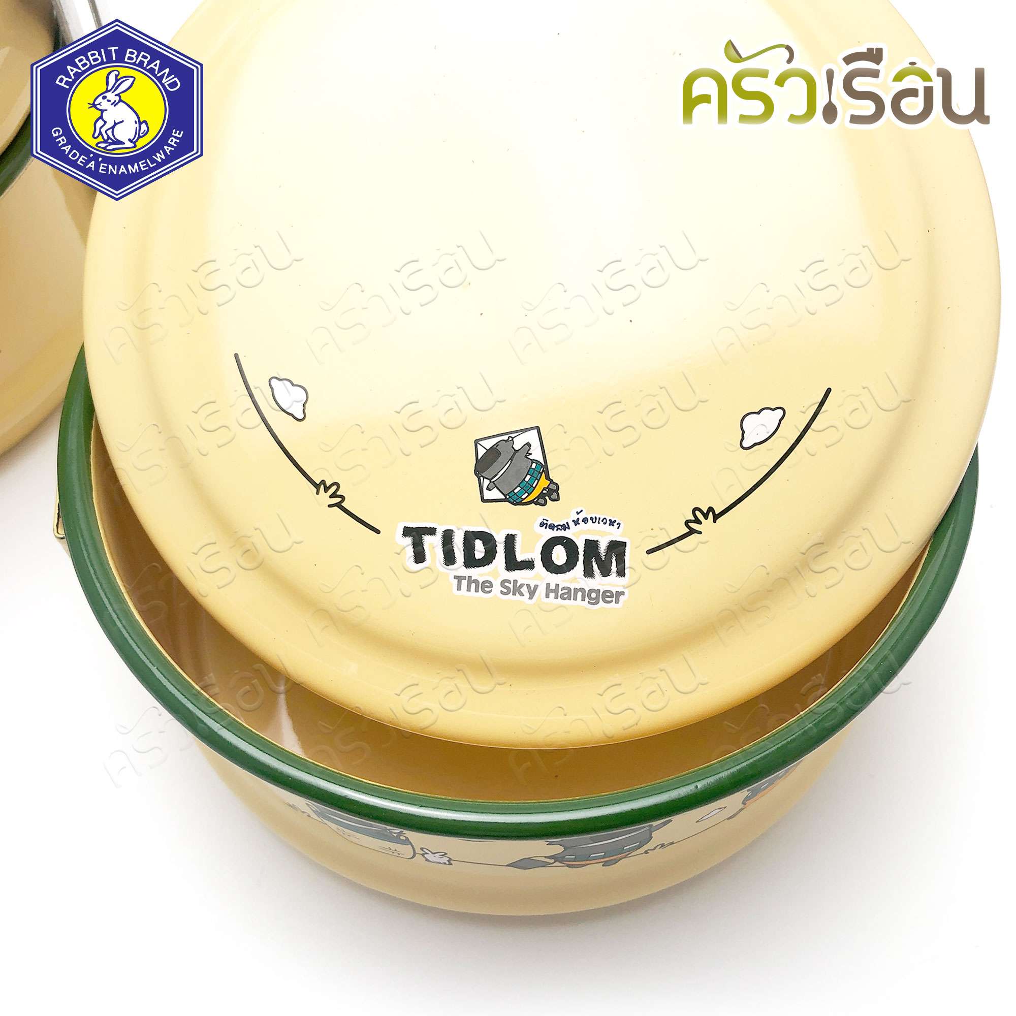 Rabbit Brand ปิ่นโตเคลือบ 14 ซม. 3 ชั้น ลายการ์ตูน ติดลมห้อยเวหา Tidlom The Sky Hanger ปิ่นโตโบราณ ปิ่นโต enamel ตรากระต่าย