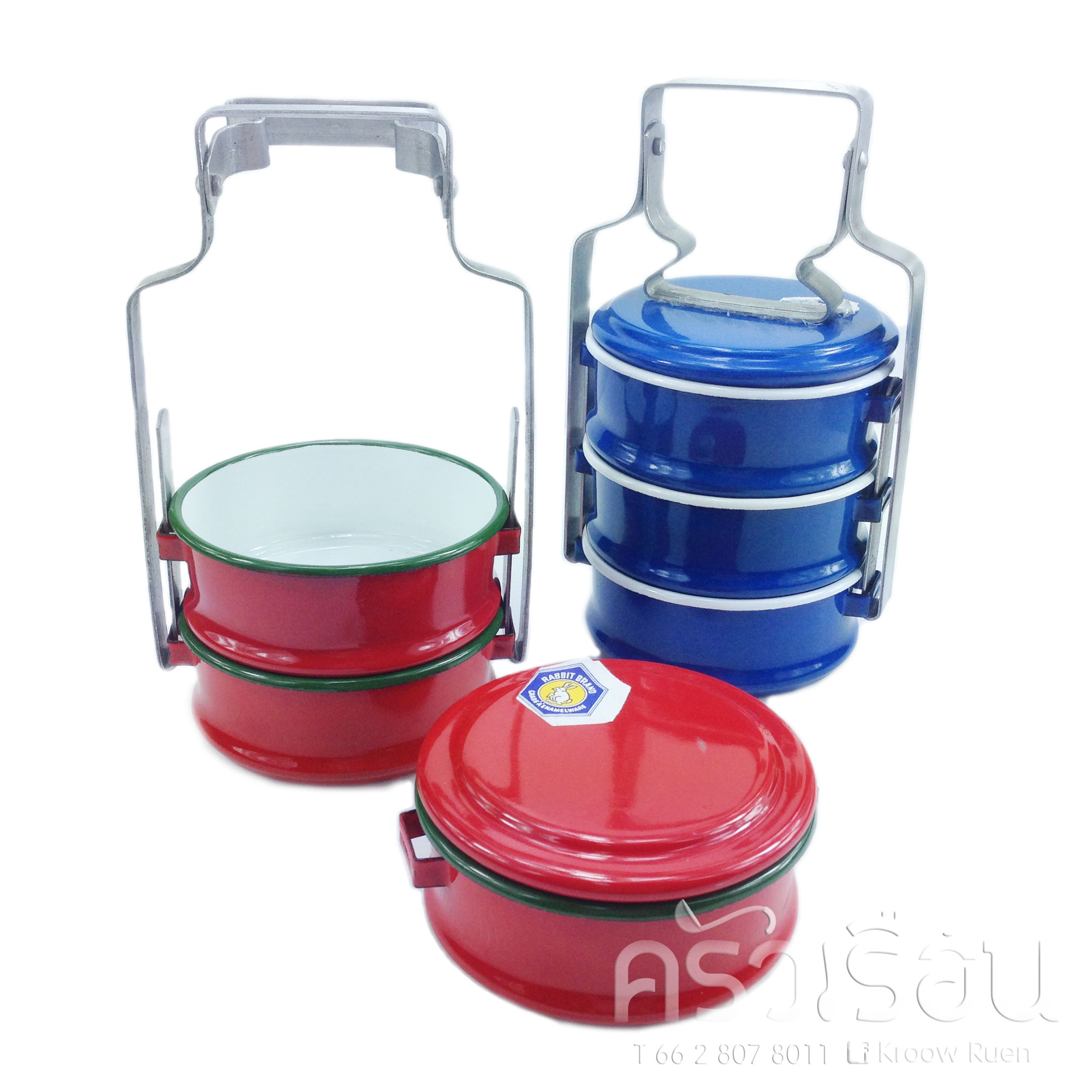 Rabbit Brand ปิ่นโตเคลือบ 10 ซม. 3 ชั้น ตรากระต่าย มี 9 สีใให้เลือก ราคาต่อเถา