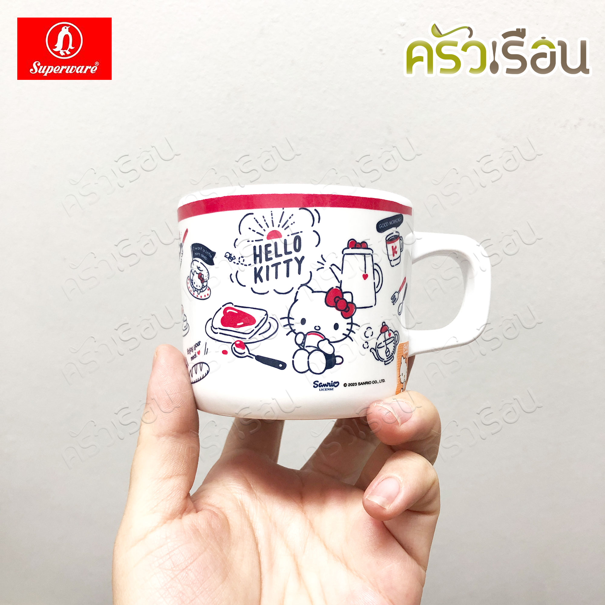 Superware ลายคิตตี้ เบรคฟาสต์ Kitty Breakfast [ ราคาต่อชิ้น ] จาน หรือ ชาม หรือ ช้อนส้อม หรือ แก้วน้ำ เมลามีน