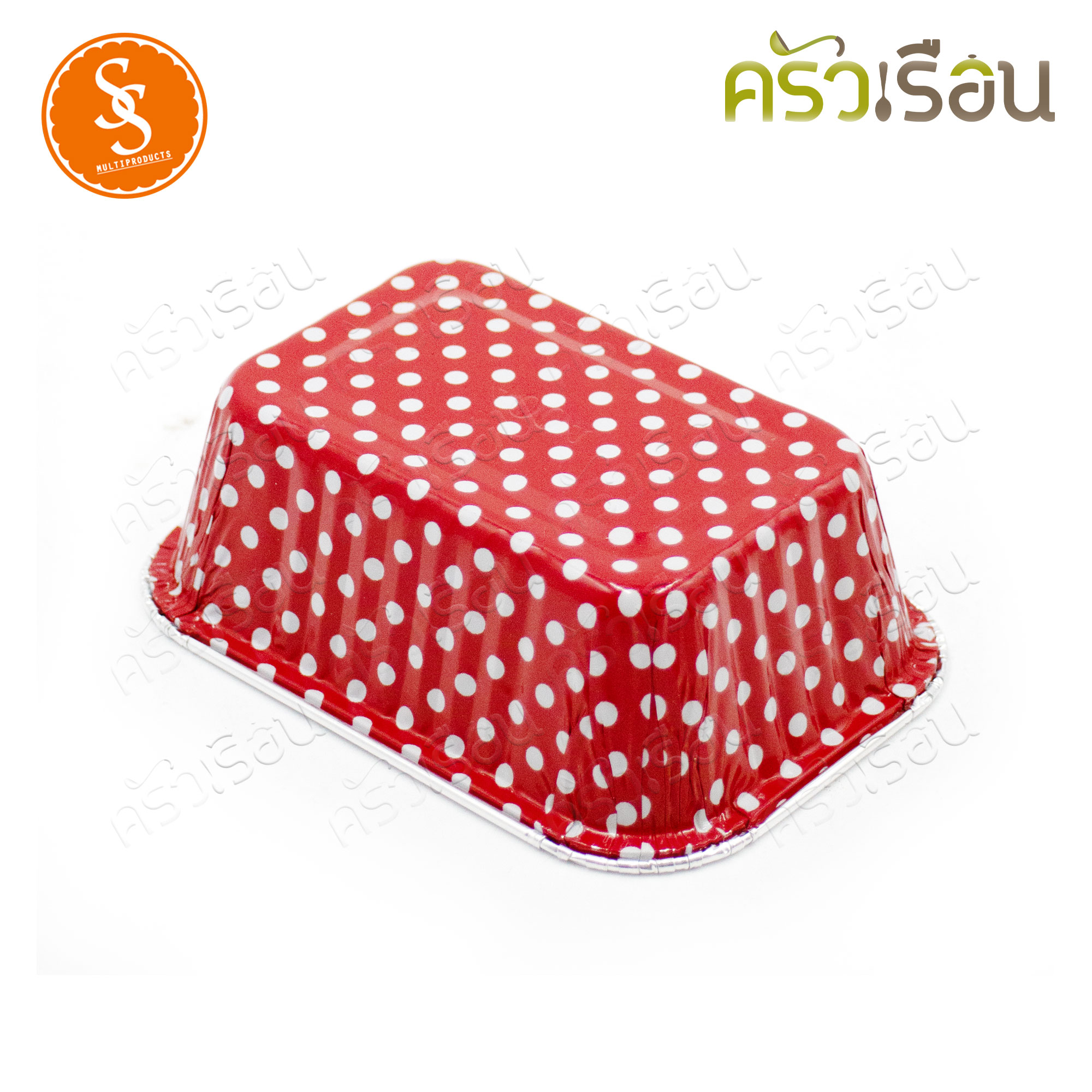 SS 4004 Square foil tray, rectangular, red with white dots + 10 lids, capacity 140 ml., size 75 x 105 x 32 mm., foil tray