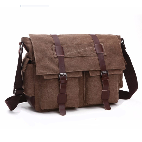 กระเป๋าสะพายข้าง Vintage Style สีน้ำตาลเข้ม B087