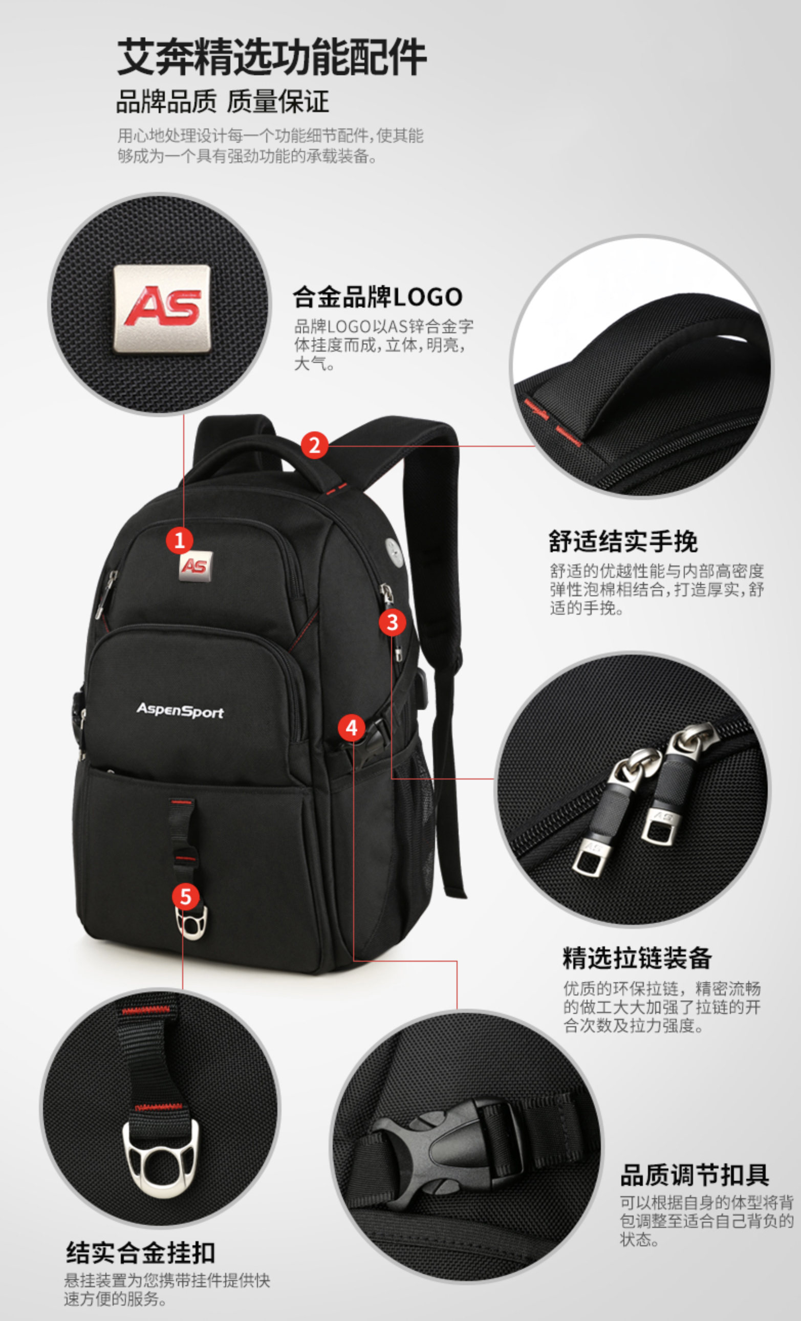 AspenSport Backpack Laptop กระเป๋าสะพายหลัง กระเป๋าโน๊ตบุ๊ค 14-16 นิ้ว กระเป๋าเดินทาง รุ่น AS-B63 ขนาด สีดำ