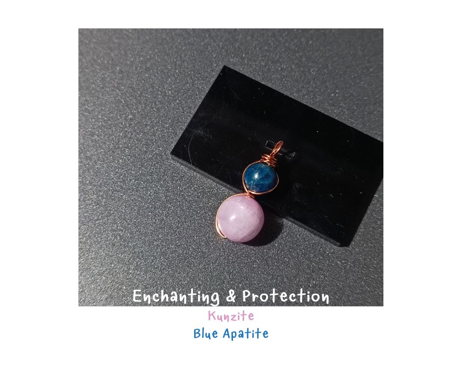 สร้อยพร้อมจี้หินแท้ Kunzite + Blue Apatite Necklace (เจรจาอ่อนหวาน เสริมเสน่ห์ ดึงดูดความสำเร็จ)