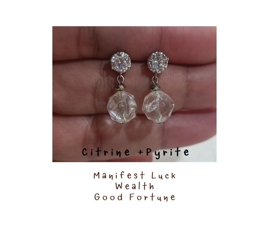 ต่างหูเงินแท้ 92.5 ชุป Platinum ประดับหินแท้ Citrine Sterling Silver Earring (ดึงดูดเงิน โชคลาภ การค้าขาย)