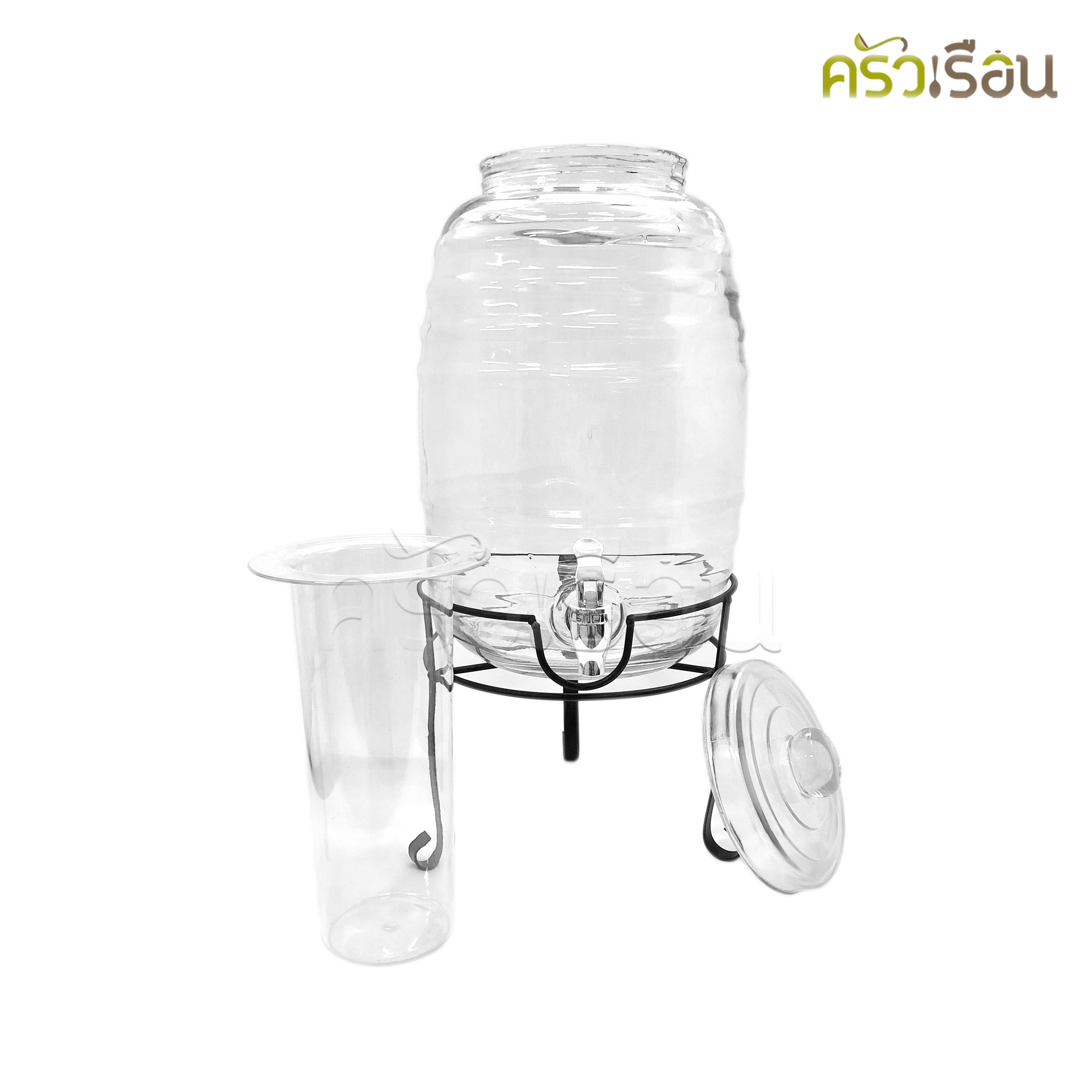 US โถแก้ว จ่ายน้ำผลไม้ 10 ลิตร ฝาเเก้ว พร้อมขาตั้ง HS-100 โถจ่ายน้ำ
