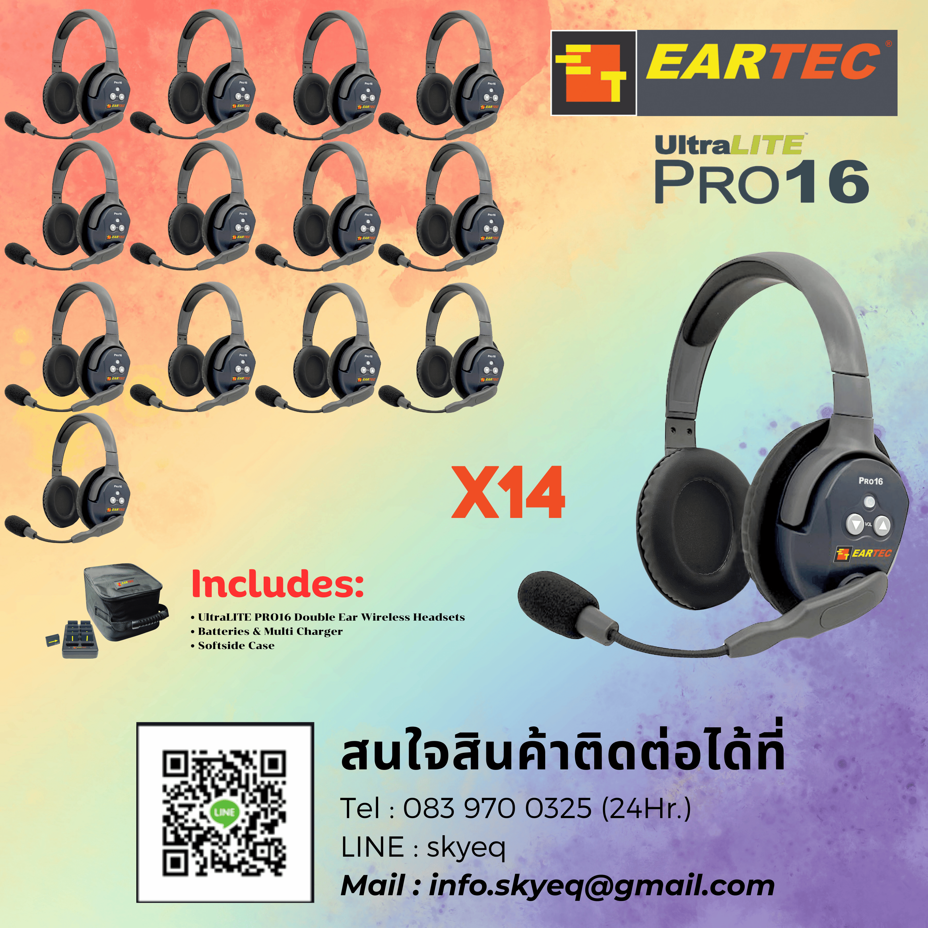 PRO16 DOUBLE SERIES – ETP14D (14 Double Headsets, Batteries, Charger, Case)