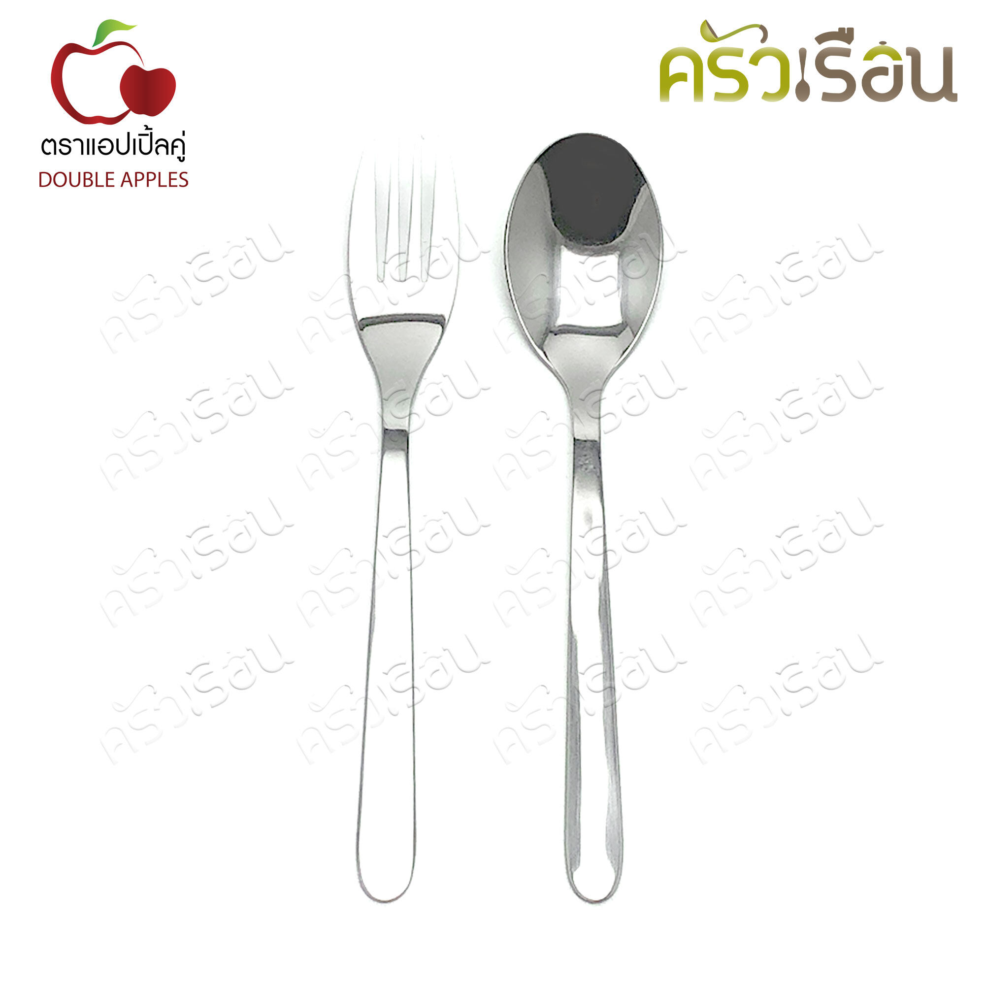 Double Apples [ 6 คู่ ] ช้อน+ส้อม สเตนเลส ลาย 050 19 ซม. อย่างหนา 2.0 มม. ช้อนส้อม ช้อนยาว ช้อนข้าว ช้อนสเตนเลส ช้อนกับส้อม ช้อนหนา