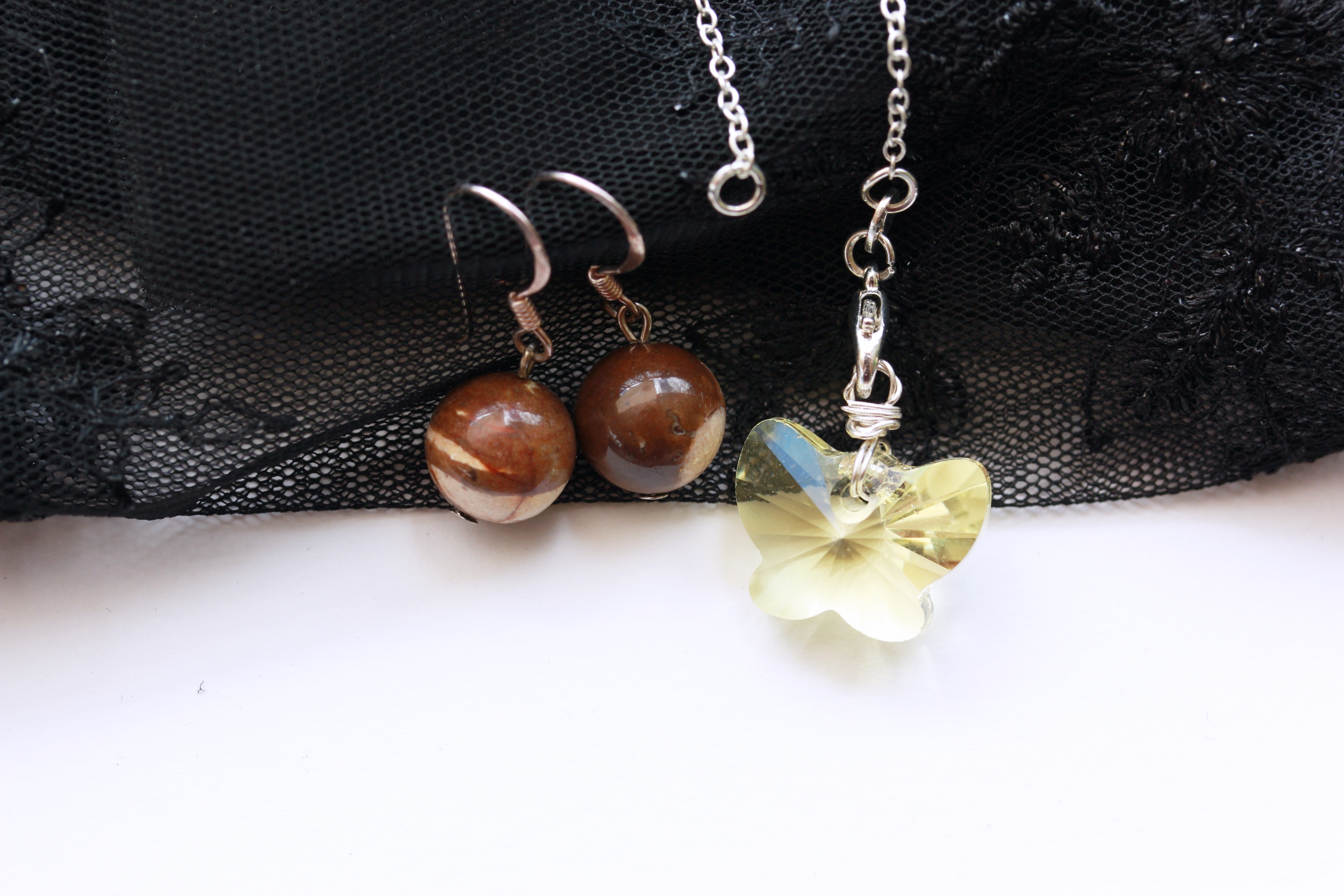 ชุดเครื่องประดับเงินแท้ 92.5 ประดับ Australian Zebra Jasper + คริสตัลผีเสื้อ Jewelry Set