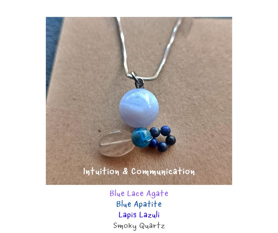 สร้อยจี้หินแท้ Blue Lace Agate + Sodalite Pendant Necklace (เสริมพลังการสื่อสาร การเจรจา)