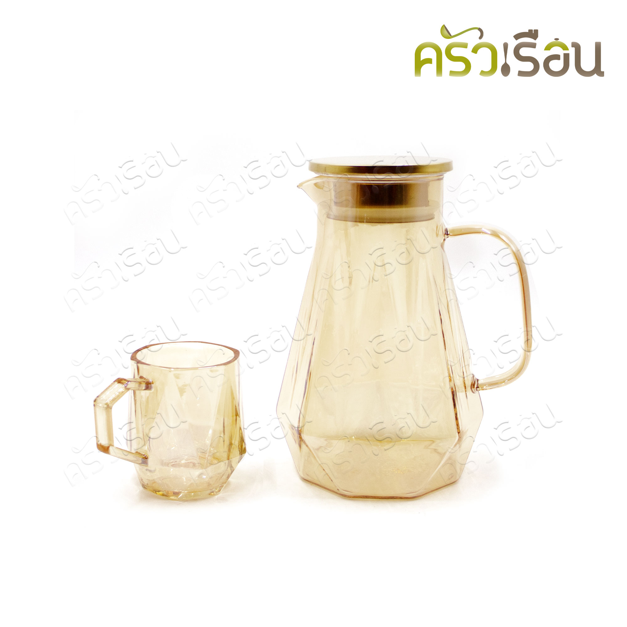 US [ 7-piece ] water pitcher with 6 cups, Honey GP-7H [1.4 L. pitcher with lid, 6 cups, 220 ml.]
