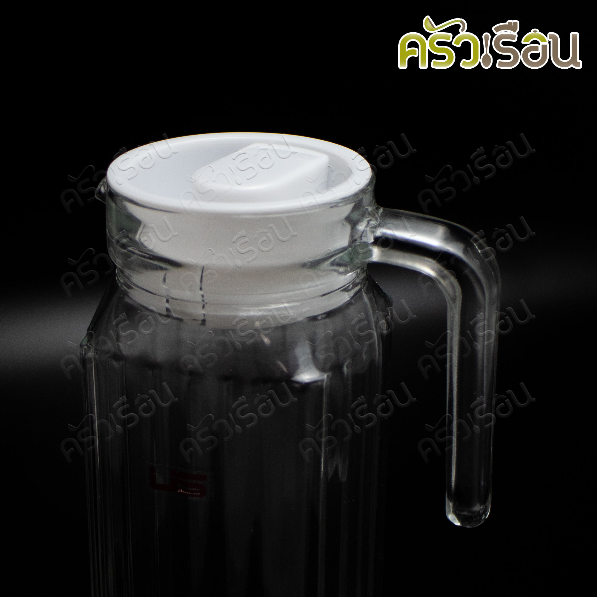 US เหยือกน้ำ แก้วใส ลายริ้ว พร้อมฝาพลาสติก 1200 มล. 8.7 x 13 x 24.5 ซม. SQP-200PC [ 1.2 ลิตร ]