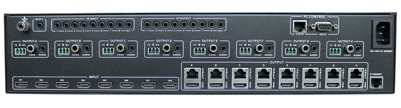 8x8 4K HDBaseT matrix switch over 100m extender