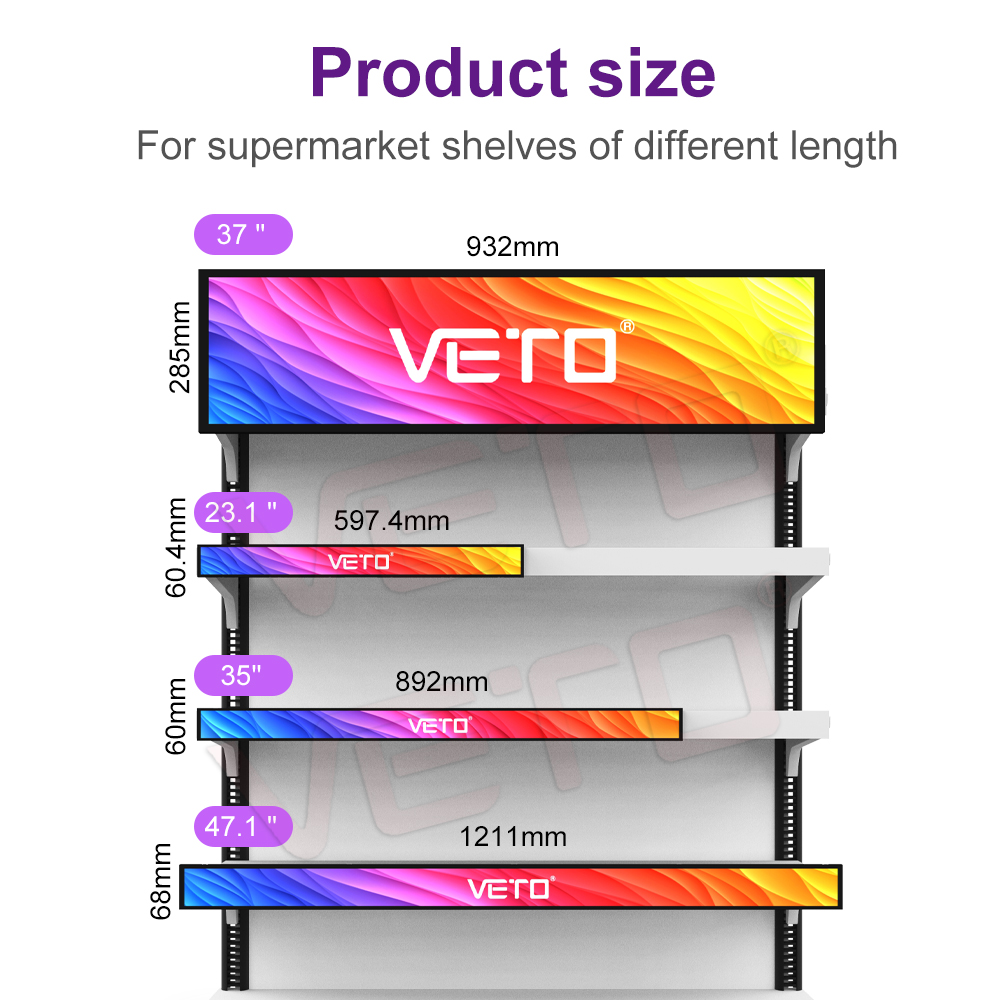 VETO 23.1 Inch Custom Size Stretched Bar LCD Display Ultra Thin Digital Shelf Edge Displays