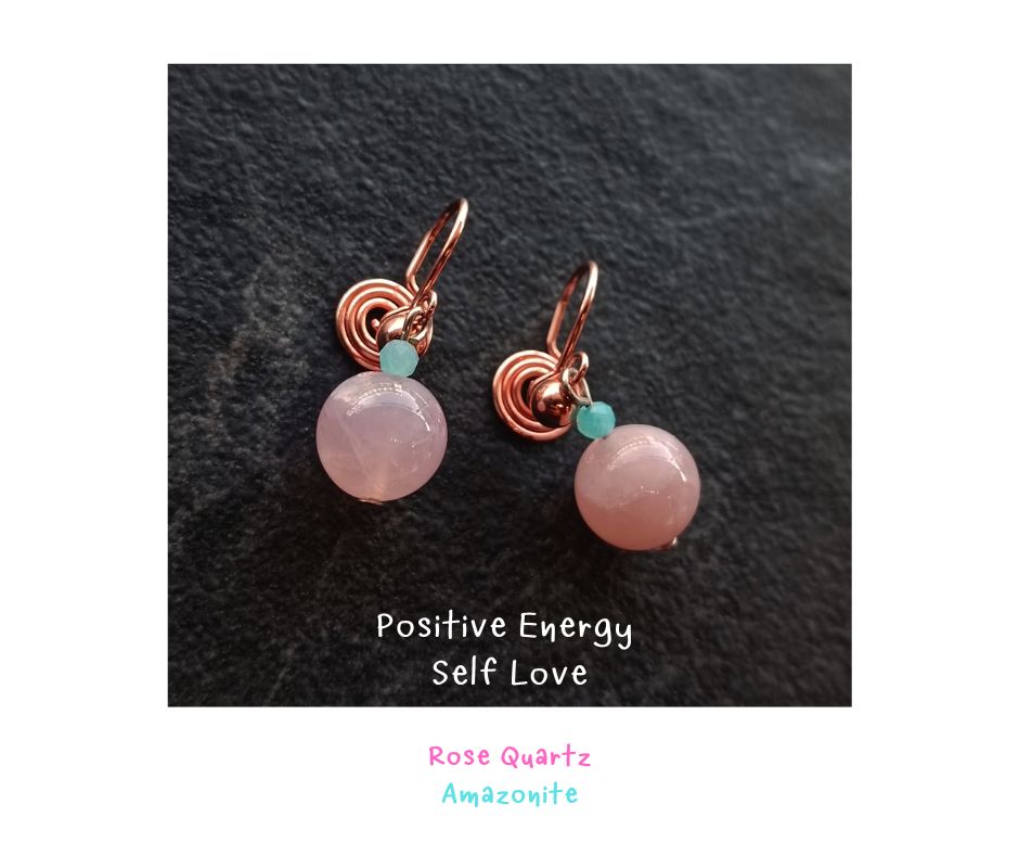ต่างหูหนีบ (สำหรับคนไม่เจาะหู) ประดับหินแท้ Rose Quartz + Amazonite Clip Earring (เสริมคลื่นพลังความรัก ความเมตตาจากรอบด้าน)