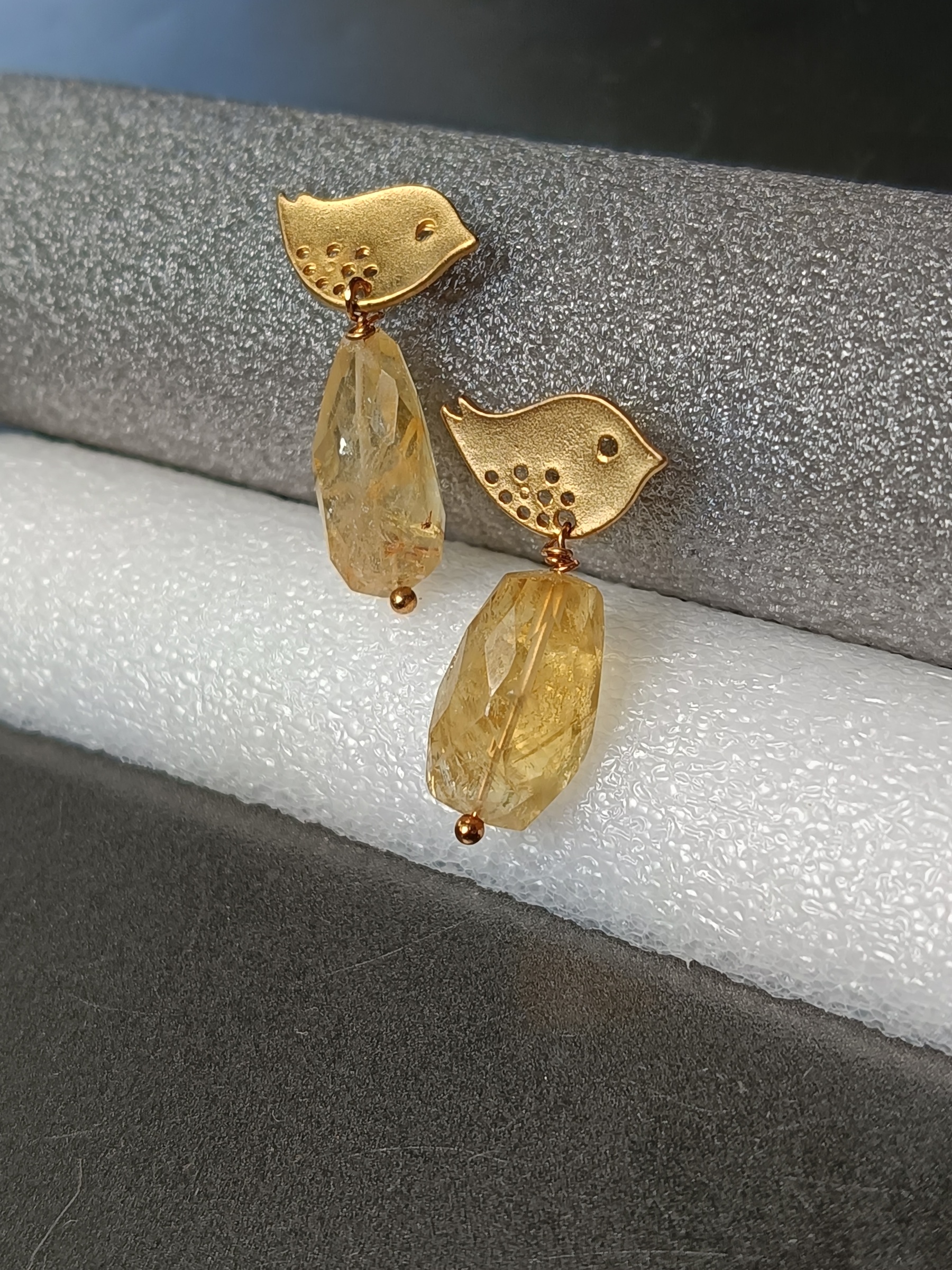 ต่างหูหินแท้ "14K" Citrine Earring (ดึงดูดเงิน โชคลาภ เสริมการค้า)