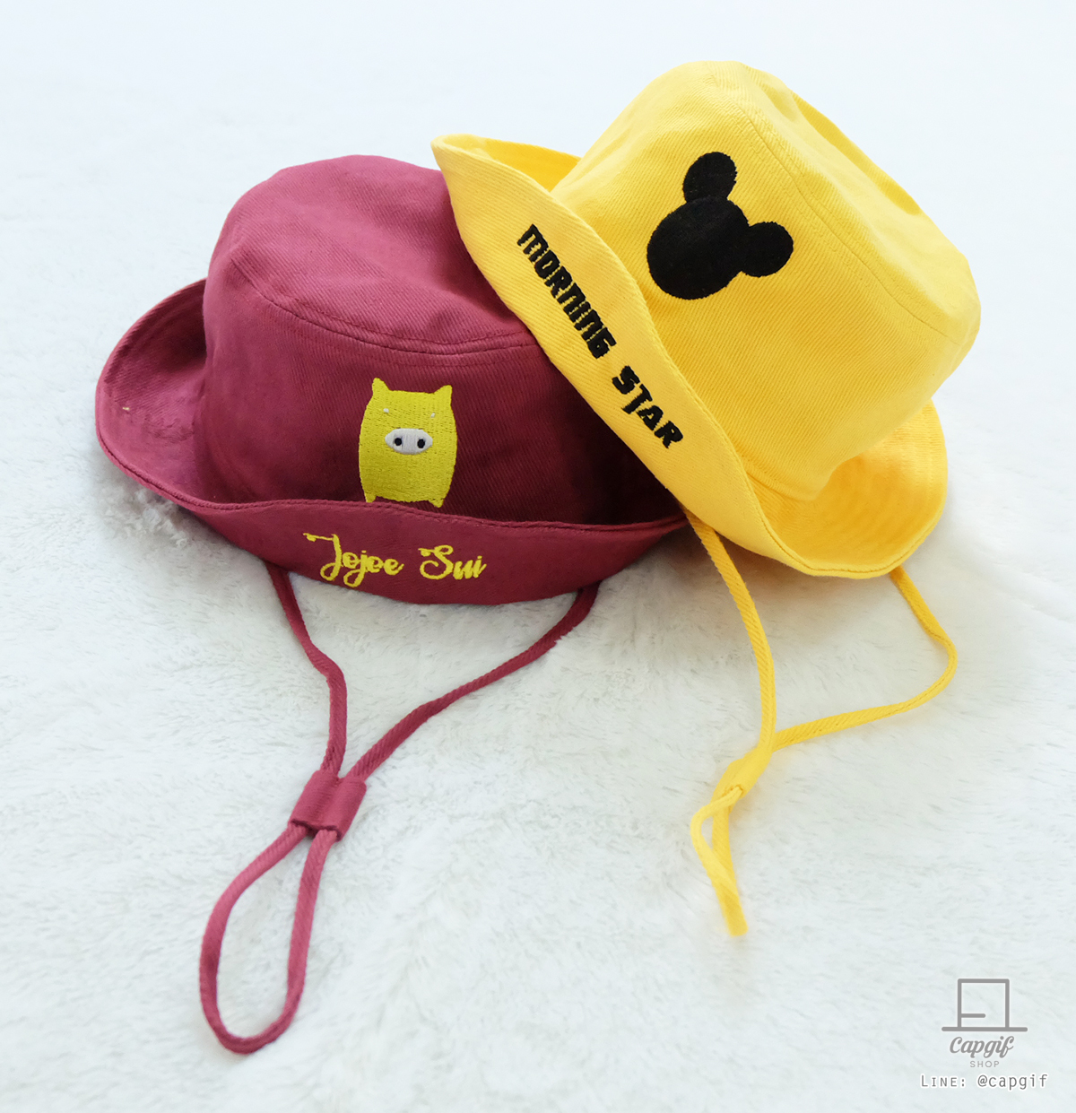 หมวกบักเก็ต(bucket)มีสายรัดคางปักชื่อ