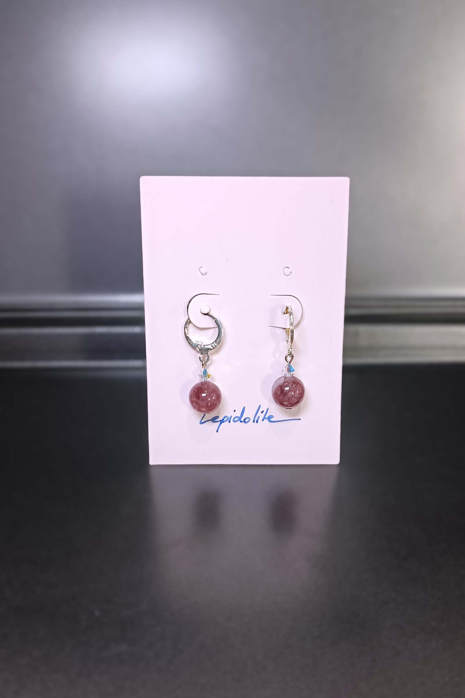 "Silver Hoop" ต่างหูเงินแท้92.5 ประดับ Lepidolite Earring (ปรับสมดุลอารมณ์)