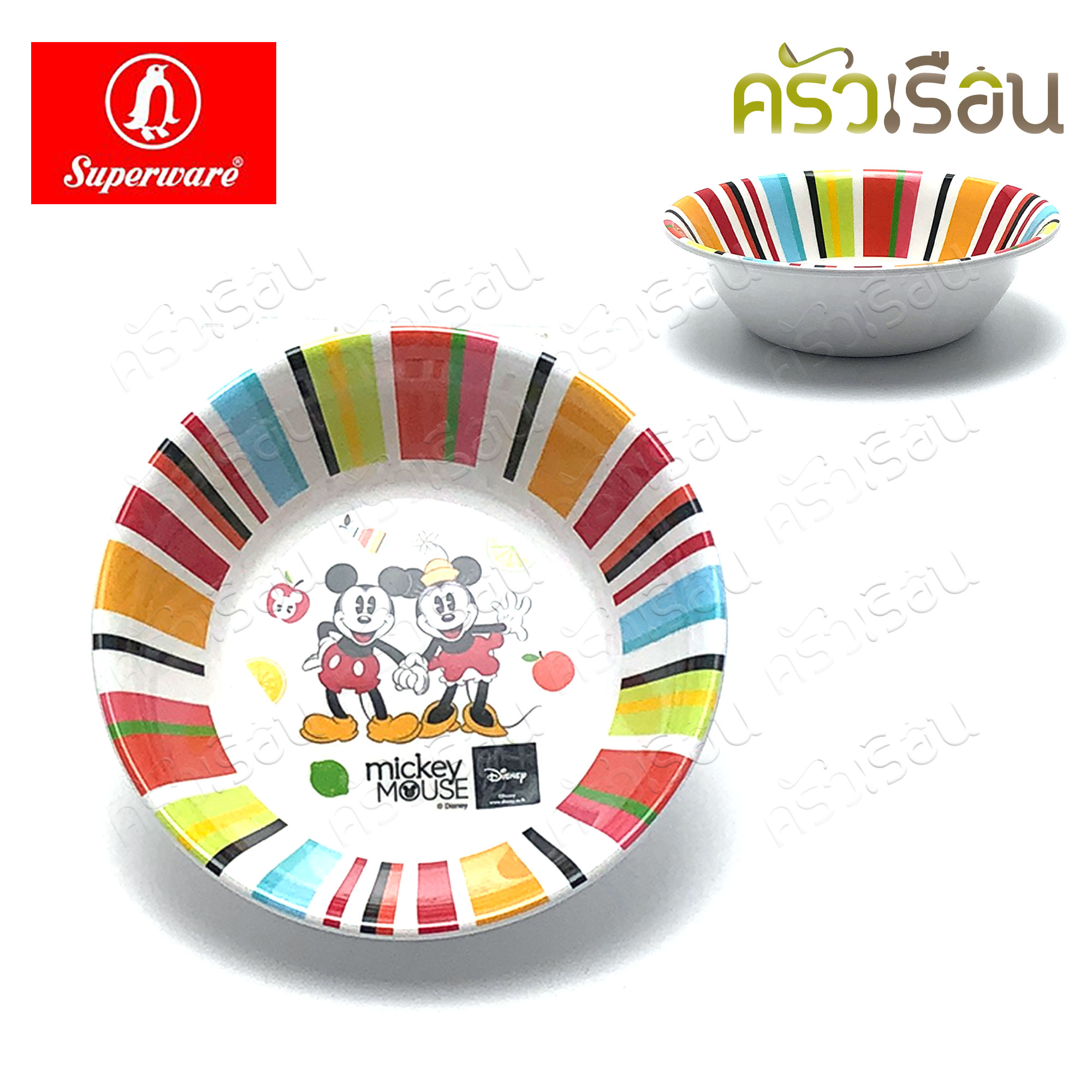 Superware ลาย Mickey Summer Fun มิกกี้ ซัมเมอร์ฟัน [ ราคาต่อชิ้น ] จาน หรือ ชาม หรือ ช้อนส้อม หรือ แก้วน้ำ เมลามีน