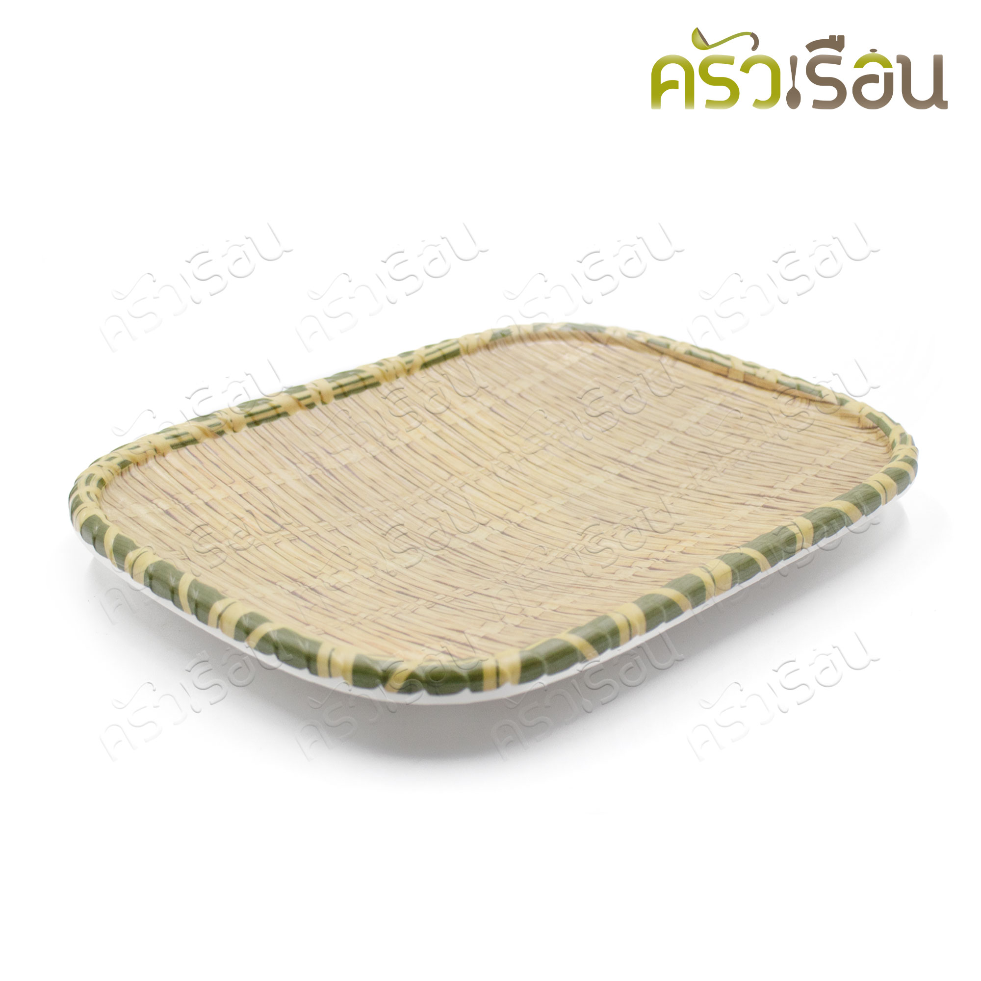 SUMO จานเหลี่ยม ลายสาน ขอบเขียว เมลามีน 10 นิ้ว JT545-10 จานใส่ขนม จานใส่ผลไม้ จาน