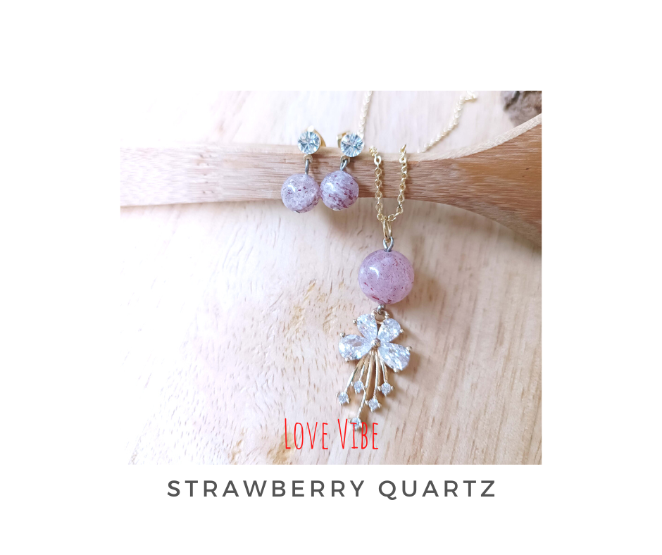 "DIVA" ชุดสร้อยคอจี้ พร้อมต่างหูหินแท้ Strawberry Quartz (Self-Confident ,Self-Love)
