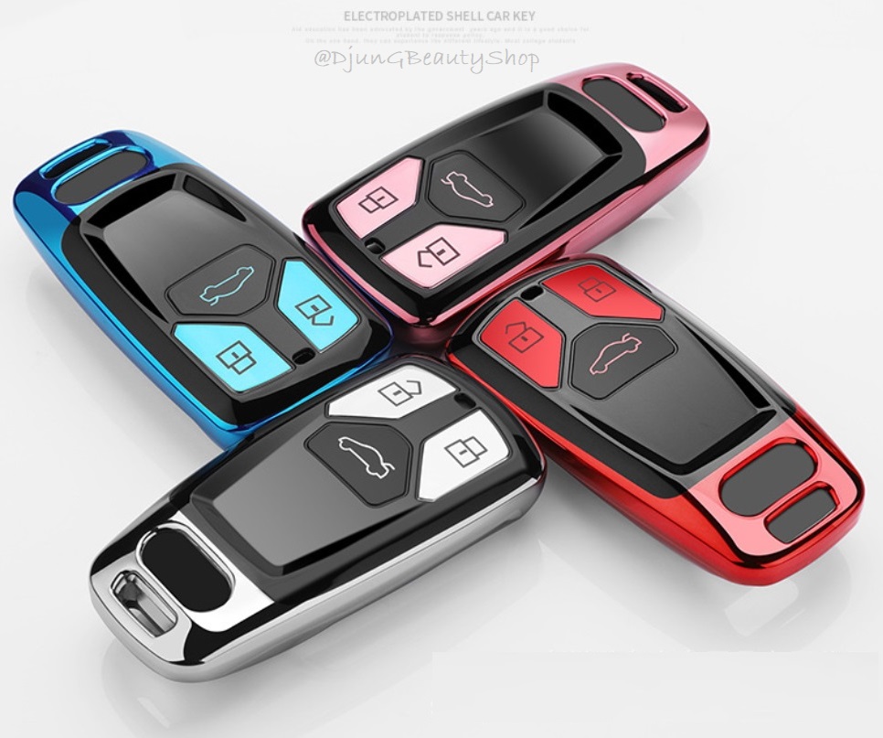 เคสรีโมทรถยนต์ Audi (TPU Key Cover with Colorful PC Push button Guard) New Audi Smart Key สมาร์ทคีย์