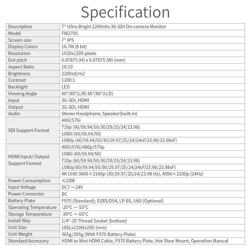 FEELWORLD FW279S: จอภาพ 7 นิ้ว Ultra Bright 2200nit สำหรับการตรวจสอบภาคสนามด้วย SDI และ 4K HDMI