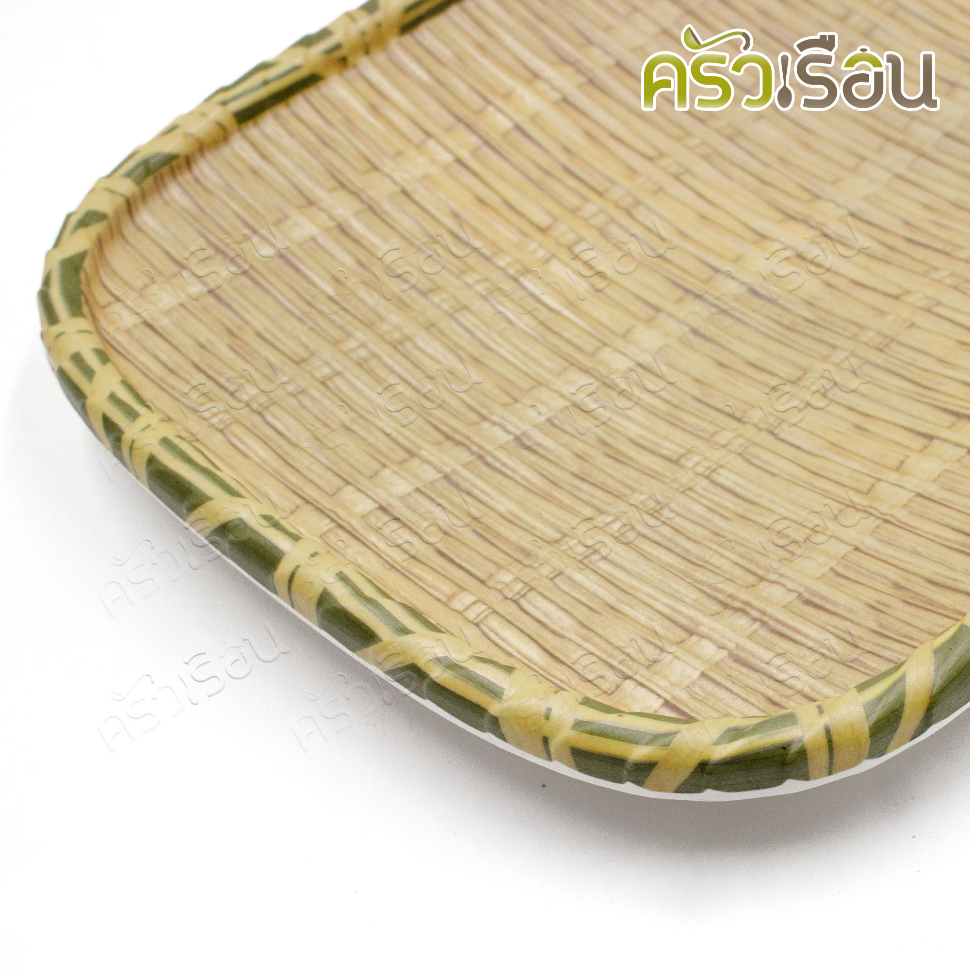 SUMO จานเหลี่ยม ลายสาน ขอบเขียว เมลามีน 10 นิ้ว JT545-10 จานใส่ขนม จานใส่ผลไม้ จาน