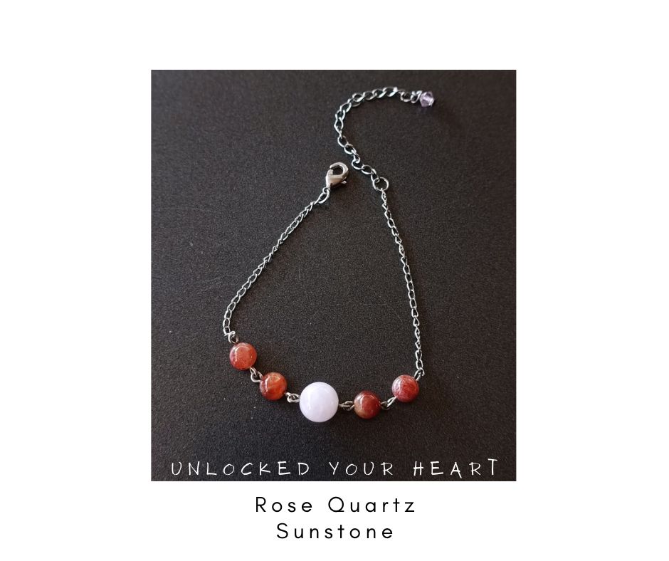 สร้อยข้อมือหินแท้ "Connected" Rose Quartz + Brazilian Golden Sunstone Bracelet (ปลดล๊อคหัวใจ ให้พร้อมเปิดรับรักใหม่)