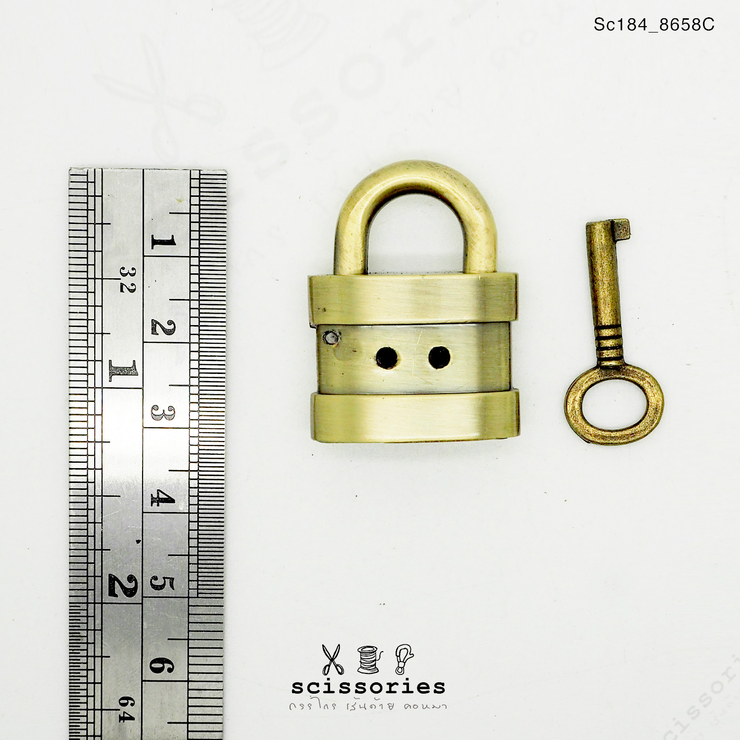 ตัวล็อก พร้อมแม่กุญแจ สีเหลืองขัด