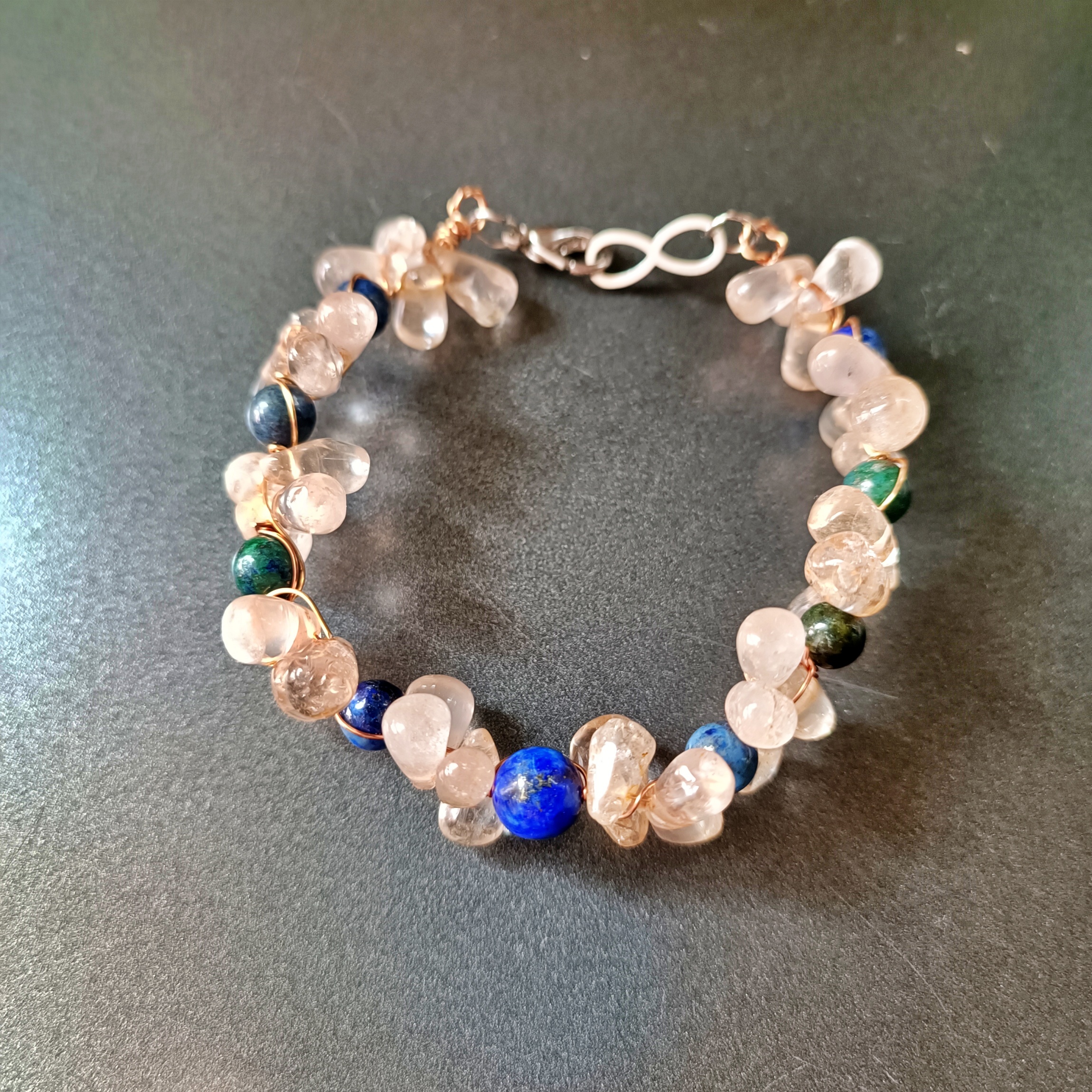 สร้อยข้อมือหินแท้ "Twisted" Good Fortune Wire Wrapped Bracelet (Citrine , Azurite ,Lapis Lazuli)