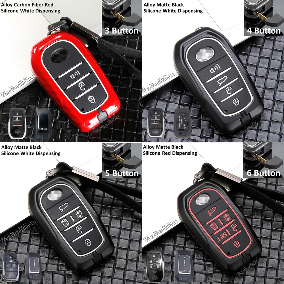 กรอบเคสกุญแจรีโมทรถยนต์ Toyota Hard Case 360 องศา (Alloy Silicone Key Cover with Colorful Silicone Push button Guard) Toyota Key Sets Model Alphard, Majesty, Fortuner, Hilux, Revo Rocco Smart Key รุ่น 3, 4, 5 และ 6 ปุ่ม สามารถถอดกุญแจรีโมทเพื่อเข้าเกียร์