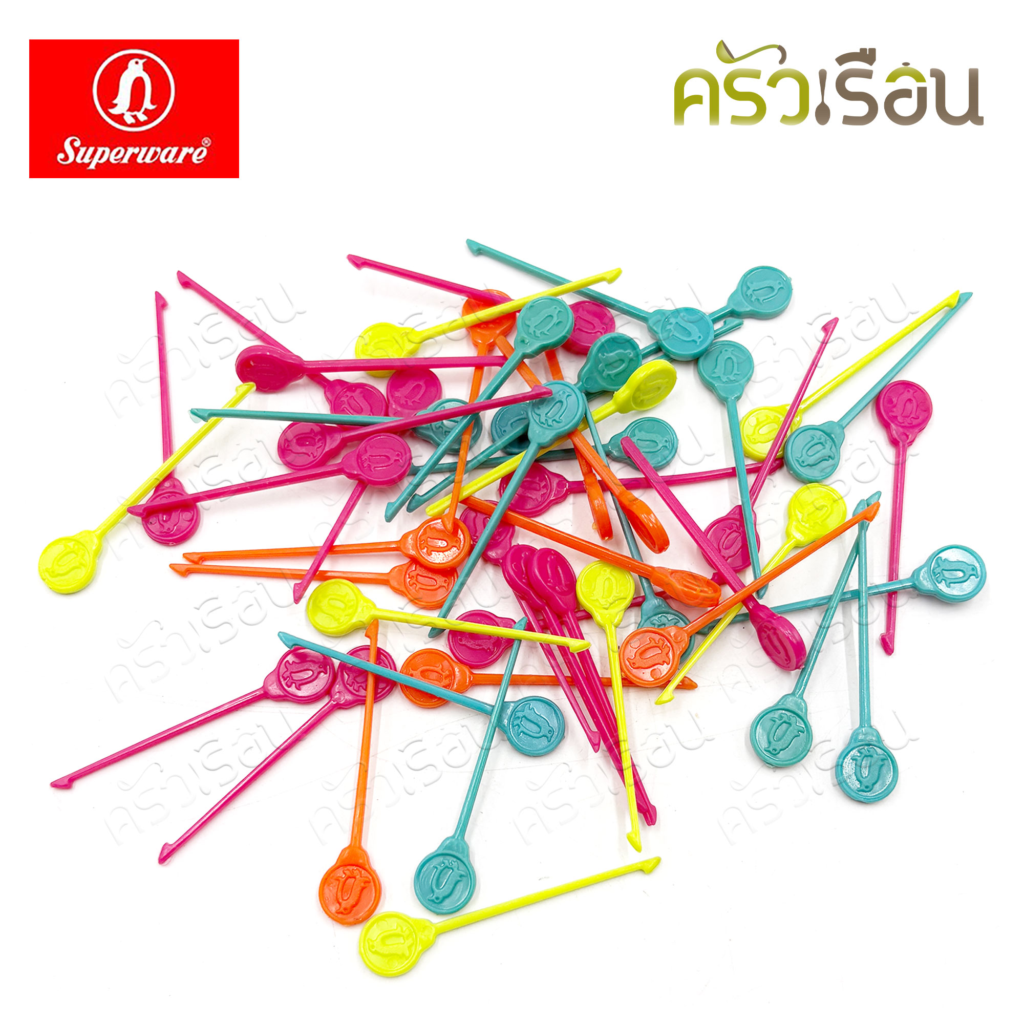 Superware Plastic Cocktail Toothpicks, Penguin Shape, 50 Pieces, Assorted Colors, M18-1, Disposable