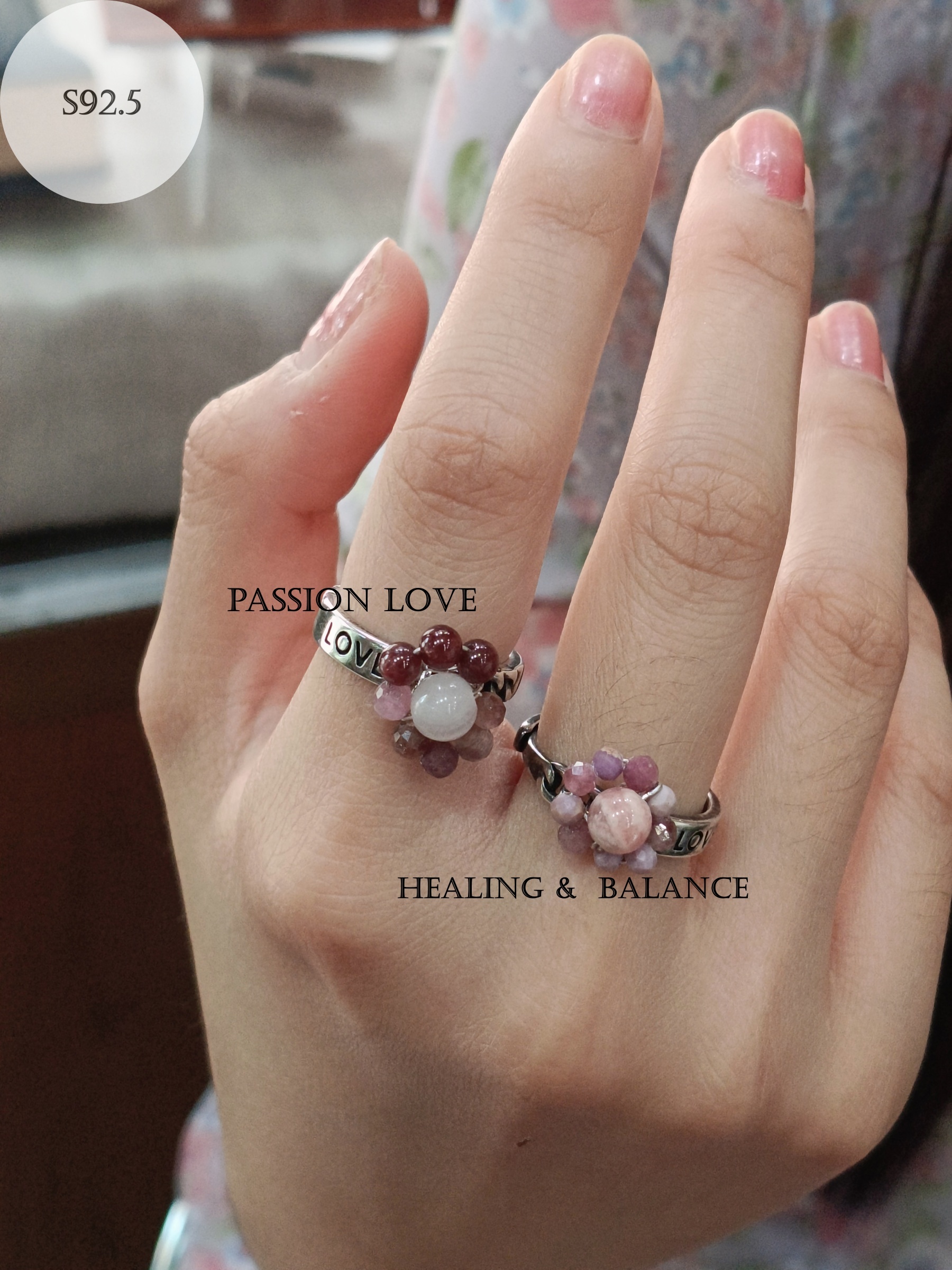 "Passion Love" Wire Wrapped Ring แหวนเงินแท้ 92.5 ประดับหินแท้ โกเมน + Rose Quartz + Strawberry Quartz