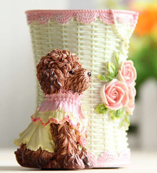 กล่องใส่ของ โถใส่แปรงแต่งหน้า กล่องใส่หวี กล่องปากกา แจกัน ลายน้องหมาพุดเดิ้ล