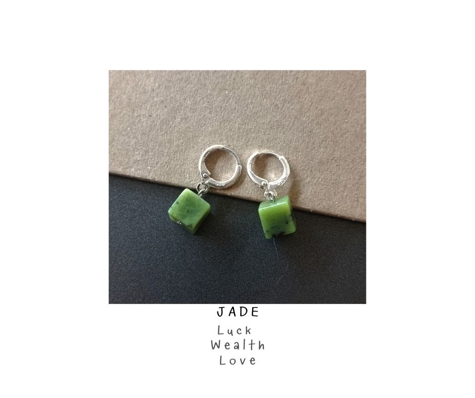 ต่างหูห่วงเงินแท้ "Silver Hoop" ประดับหินแท้ Jade Silver Earrings (Good Fortune)