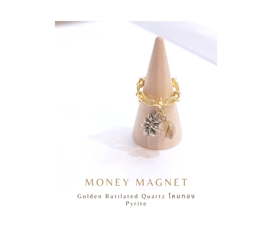 "The Golden Crown" Ring Collection แหวนประดับหินแท้ Money Magnet Ring (ไหมทอง ,Pyrite)