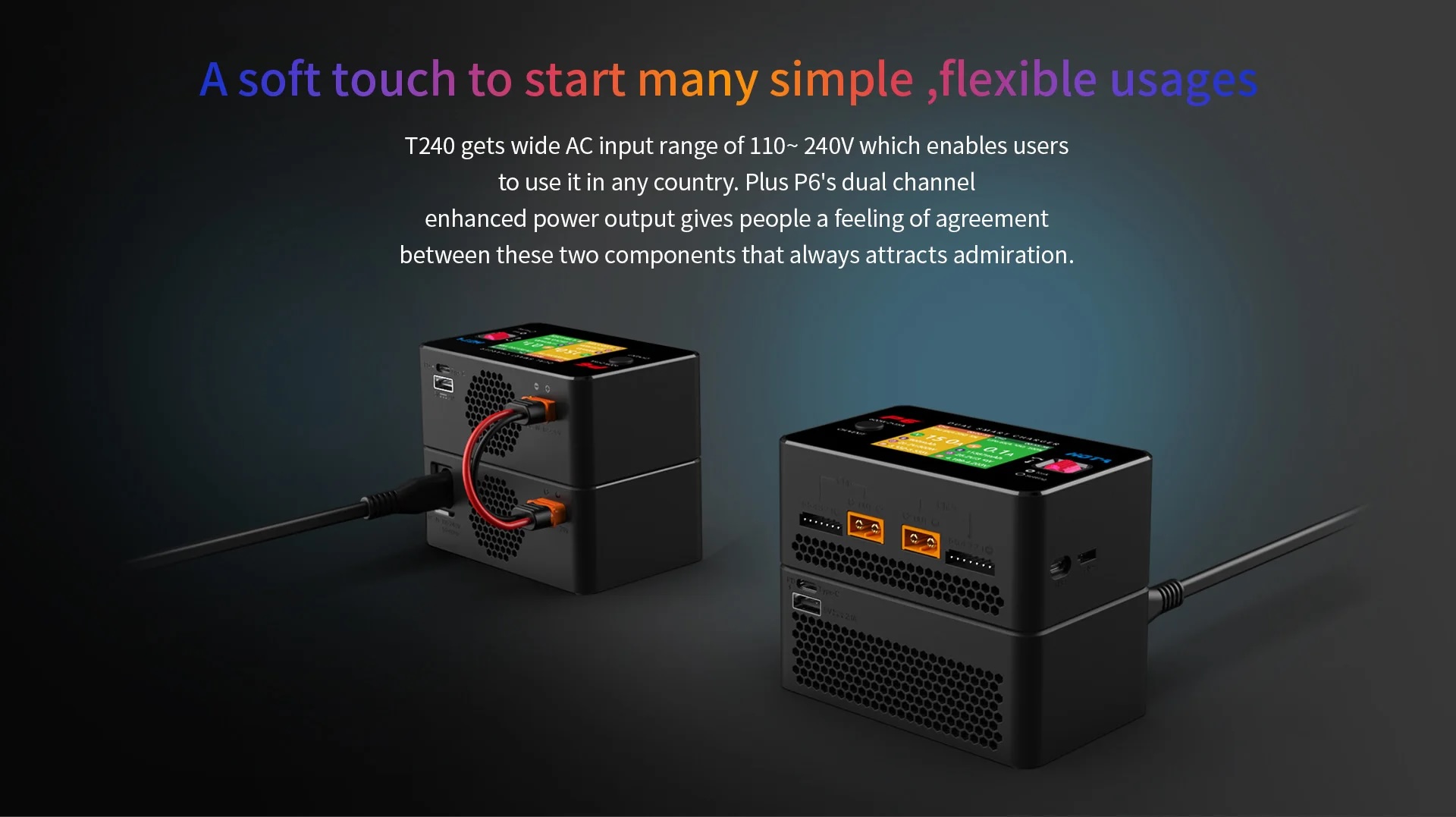 เครื่องชาร์จ HOTA P6 DC600W 15AX2 DC Dual ช่อง Smart Charger Discharger T240 AC100-240V USB-C