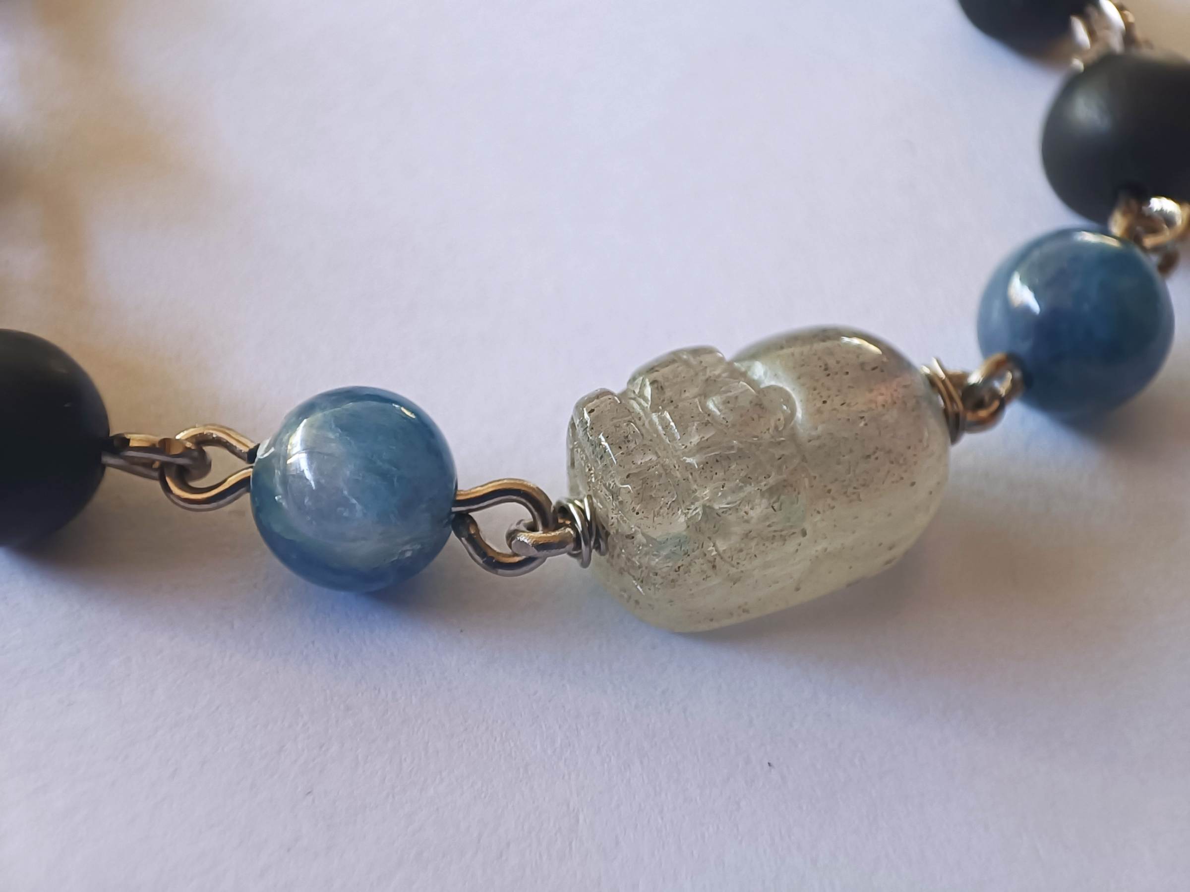 สร้อยข้อมือหินแท้ "Connected" Master Purification & Success Bracelet (Shungite + Pixiu Labradorite+ Kyanite)