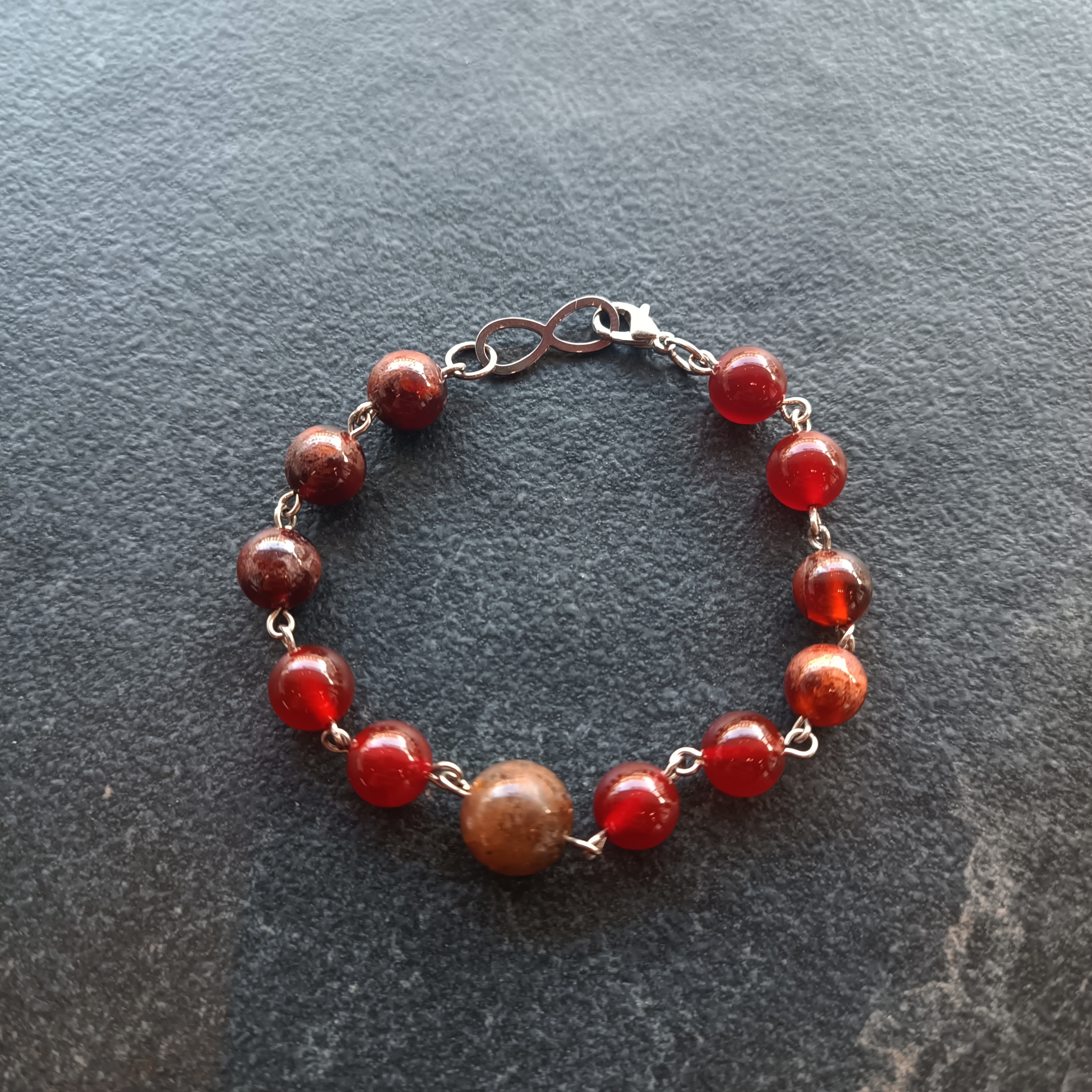 สร้อยข้อมือหินแท้ "Connected" Power & Luck Bracelet (Pietersite ,Carnelian , Garnet)